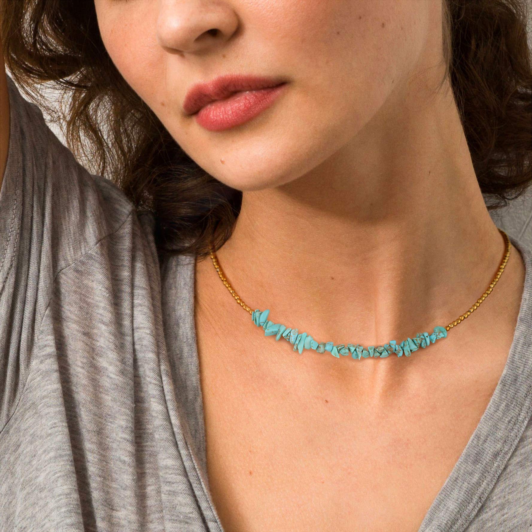 Aobei Pearl Turquoise Bar Necklace Choker Gold Hematite Beaded Tiny Dainty Minimalist Jewelry for Women 15
