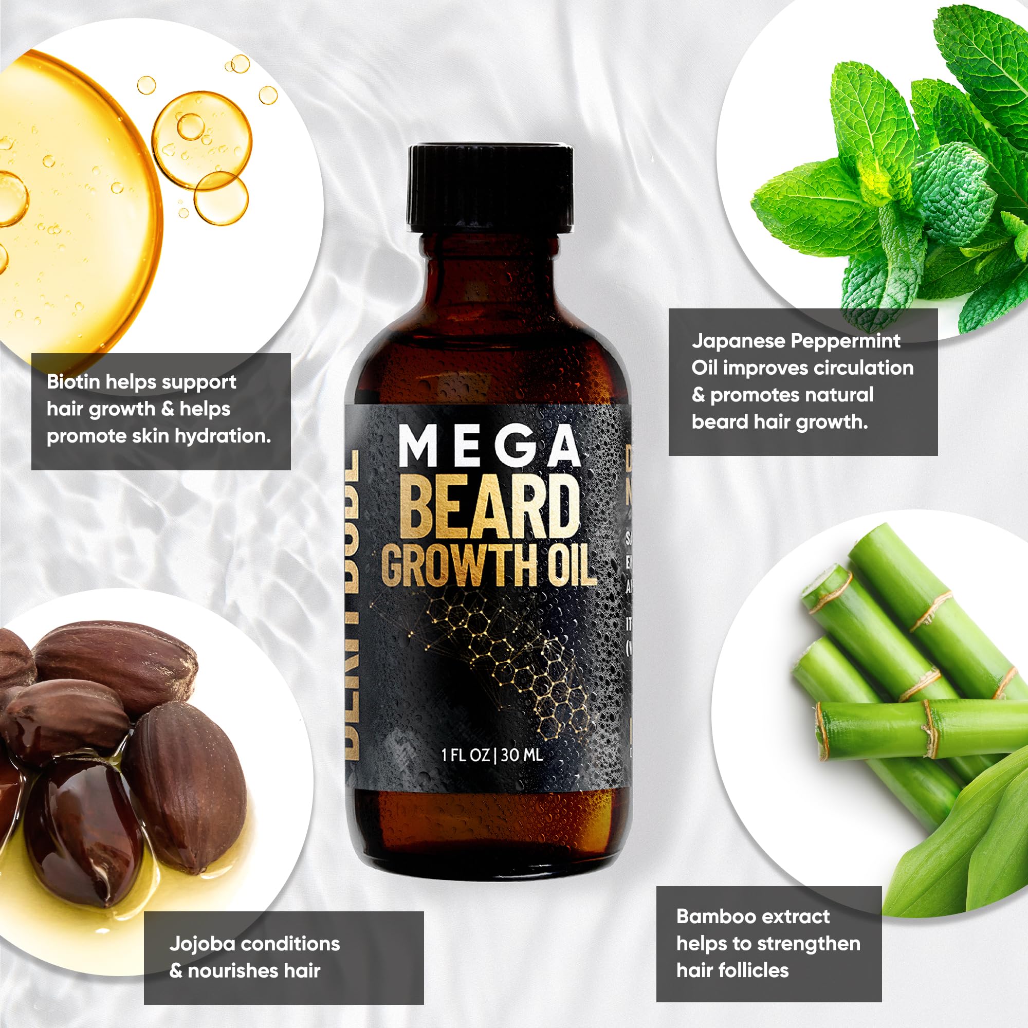 Derm Dude Mega Beard Growth Oil With Jojoba Oil, Japanese Peppermint Oil, Castor Oil, Avocado Oil And More. Promotes Natural Hea