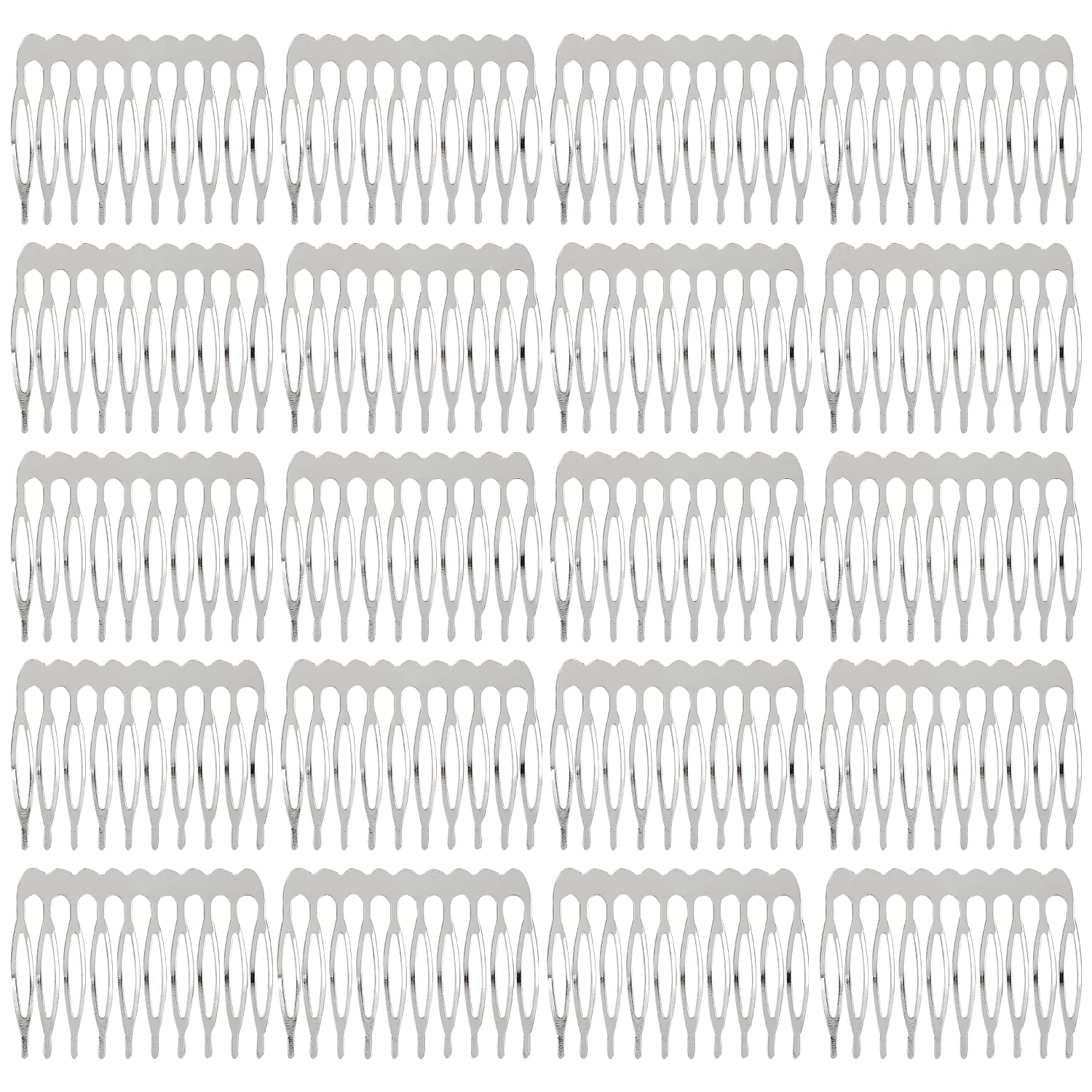 Lawie 10 Teeth Silver Metal Side Hair Combs - 20 Pack for DIY, Weddings, Bridal Veils, and Decorative Crowns