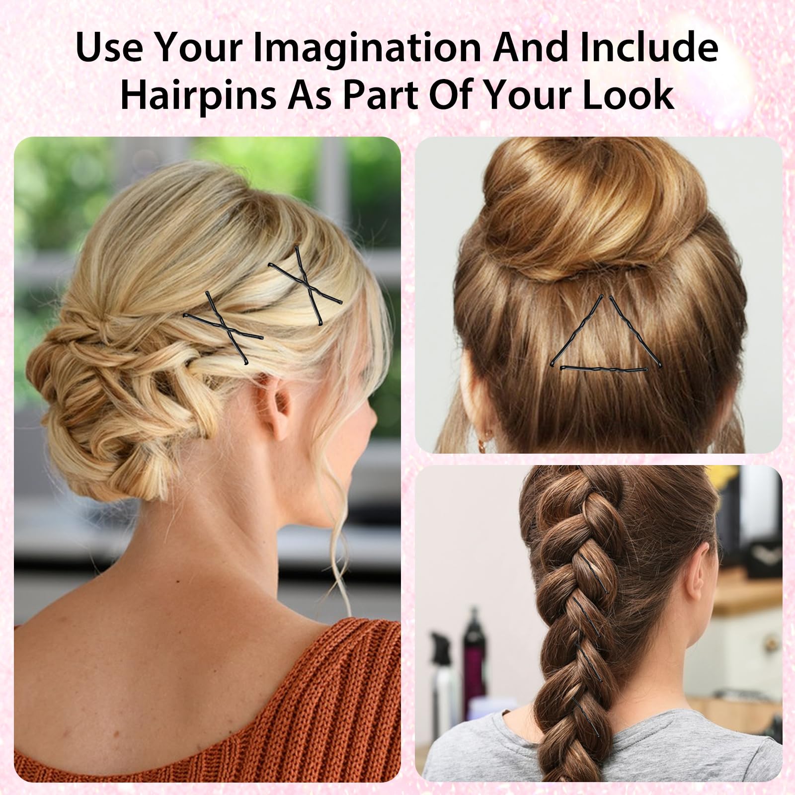 GEEHUA Mini Bobby Pins, 150 Count Curved Hair Pins Kit, Black Waved Hair Clips for Women & Girls, Wedding & All Hairstyles