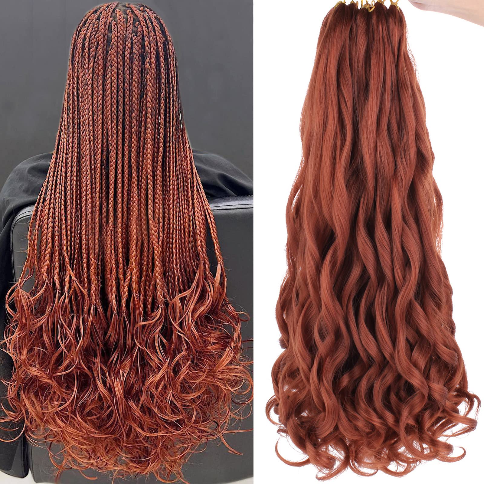 COOKOO 30 Inch 9 Packs Pre Stretched French Curly Braiding Hair Ginger Bouncy Loose Wave Braiding Hair Copper Red Spanish Curly