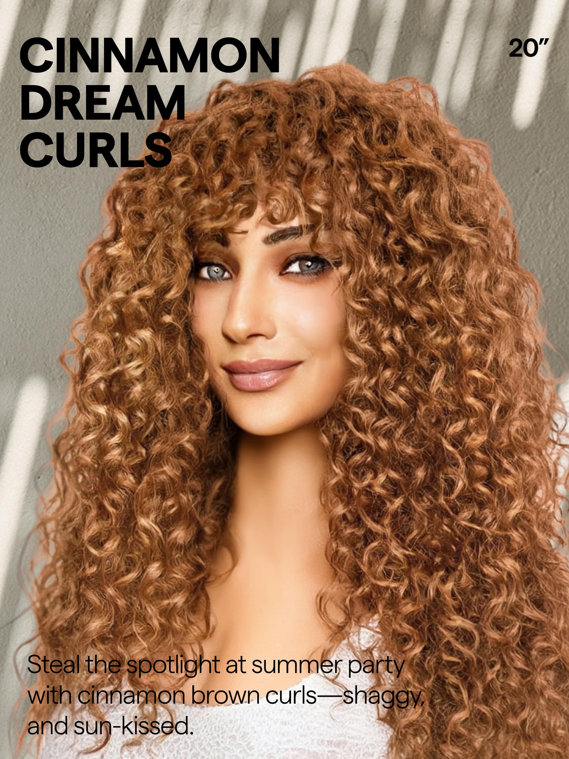 Gorgius Curly Wig With Bangs Cinnamon Brown Shaggy Curl Glueless Bang Wig With True Scalp Upgraded With Natural Human-Hair-Like
