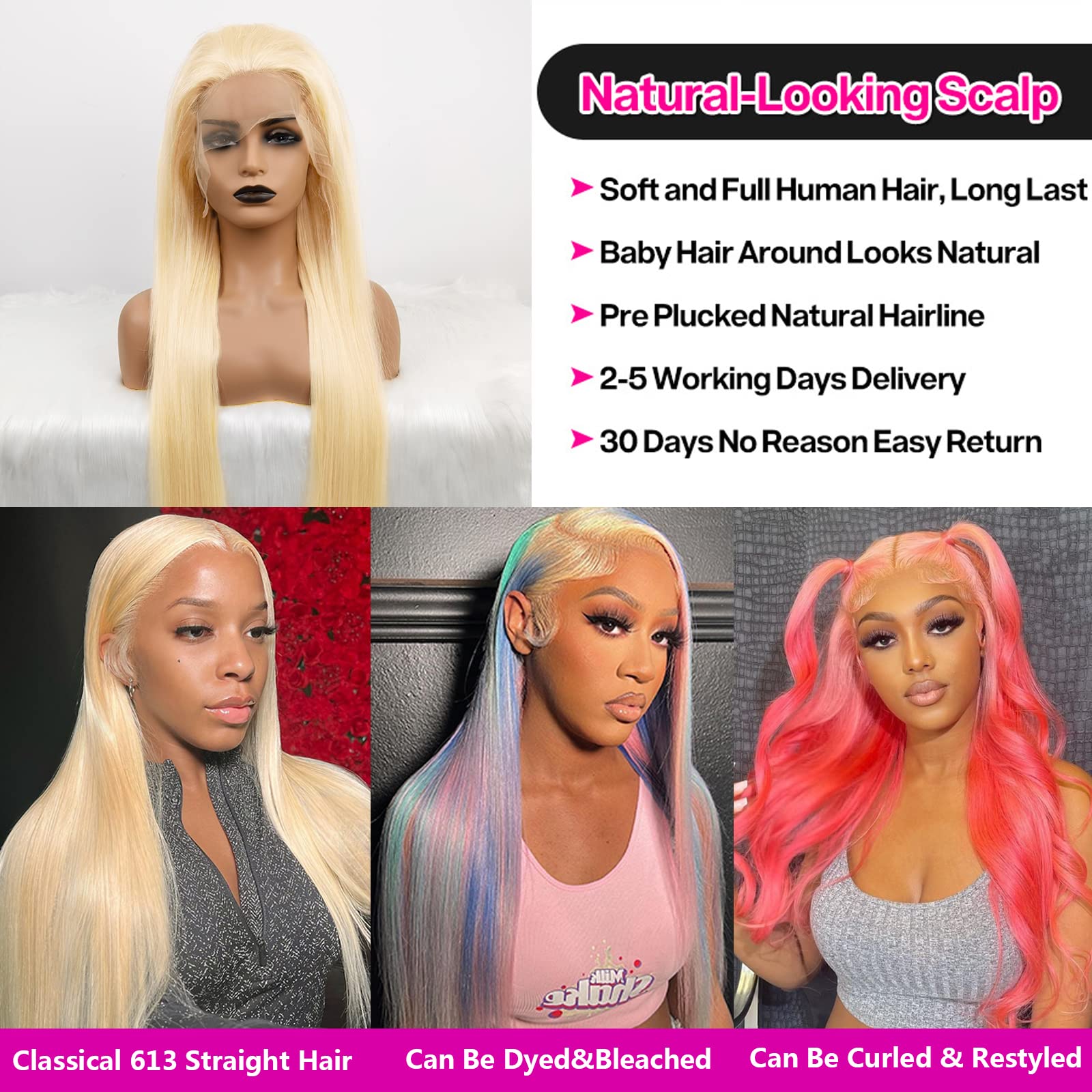 MYDIVA 613 Lace Front Wig Human Hair 13x6 Transparent Lace Blonde Lace Front Wigs Human Hair Pre Plucked 613 HD Lace Frontal Wig