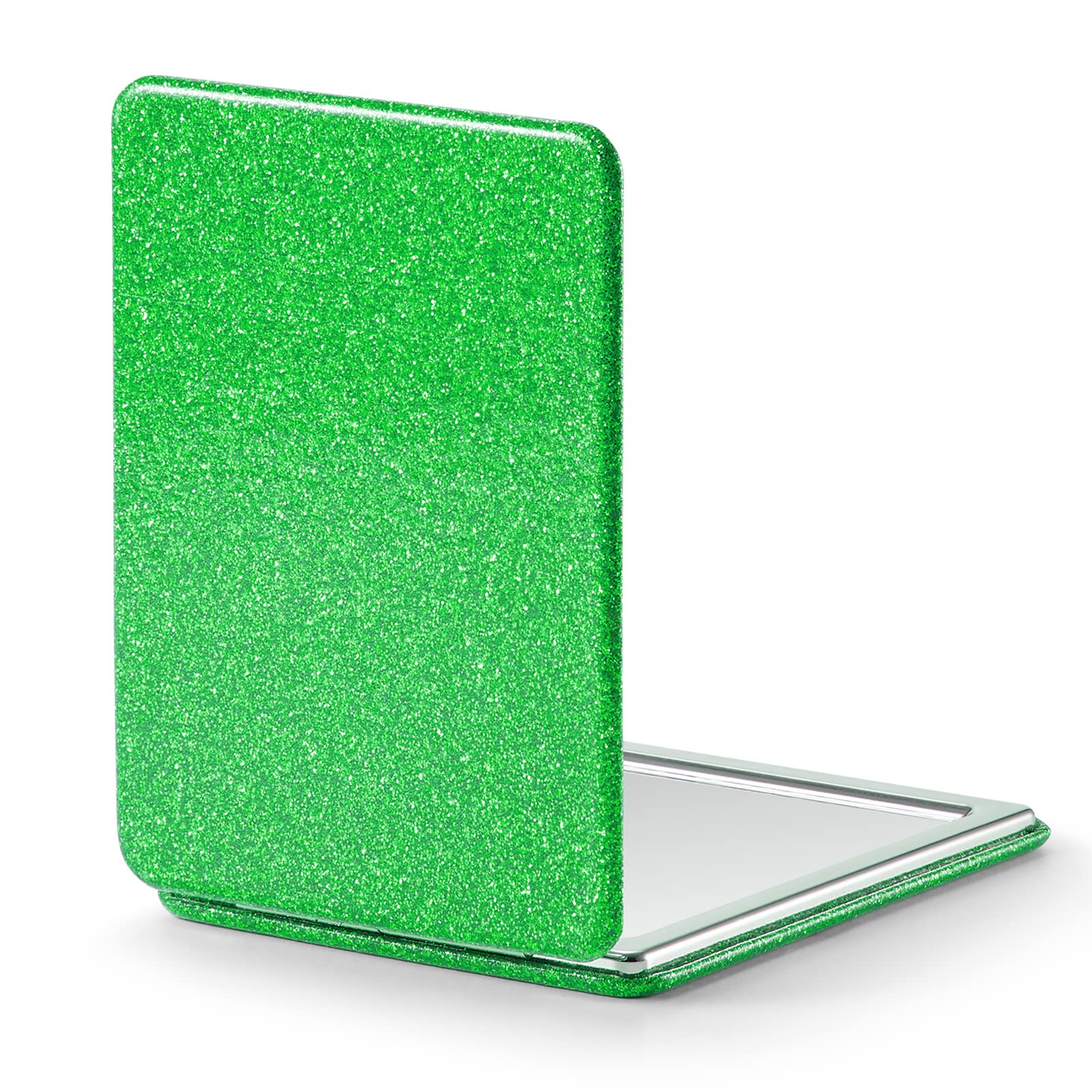 Omiro Compact Mirror, Glitter Pu Leather 1X/3X Magnification, Ultra Portable For Purses, 2.4'' W X 3.4'' L (Green)