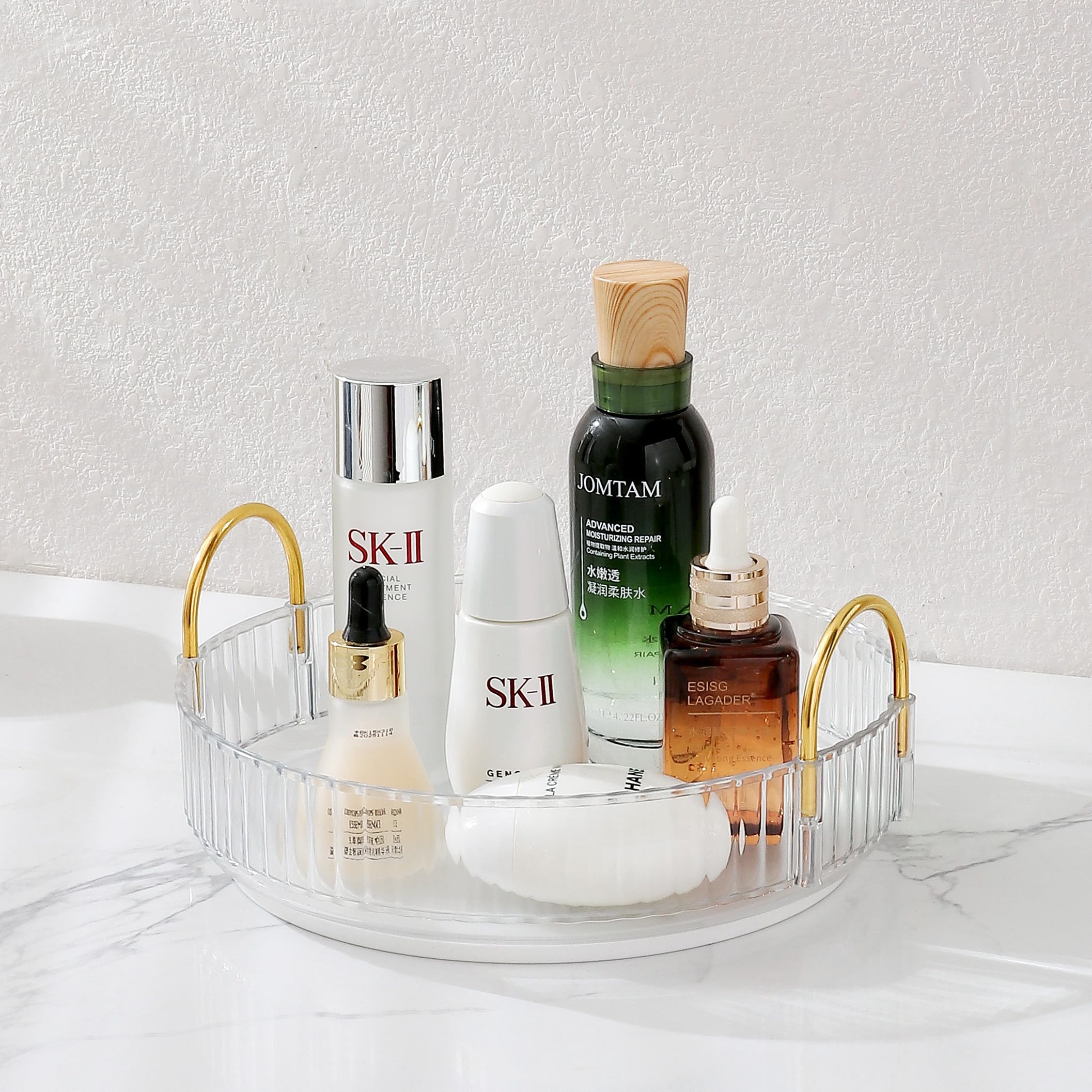Aveniee Rotating Makeup Organizer for Vanity, Skincare Make Up Storage Perfume Organizers for Bathroom Counter, Clear Cosmetic D