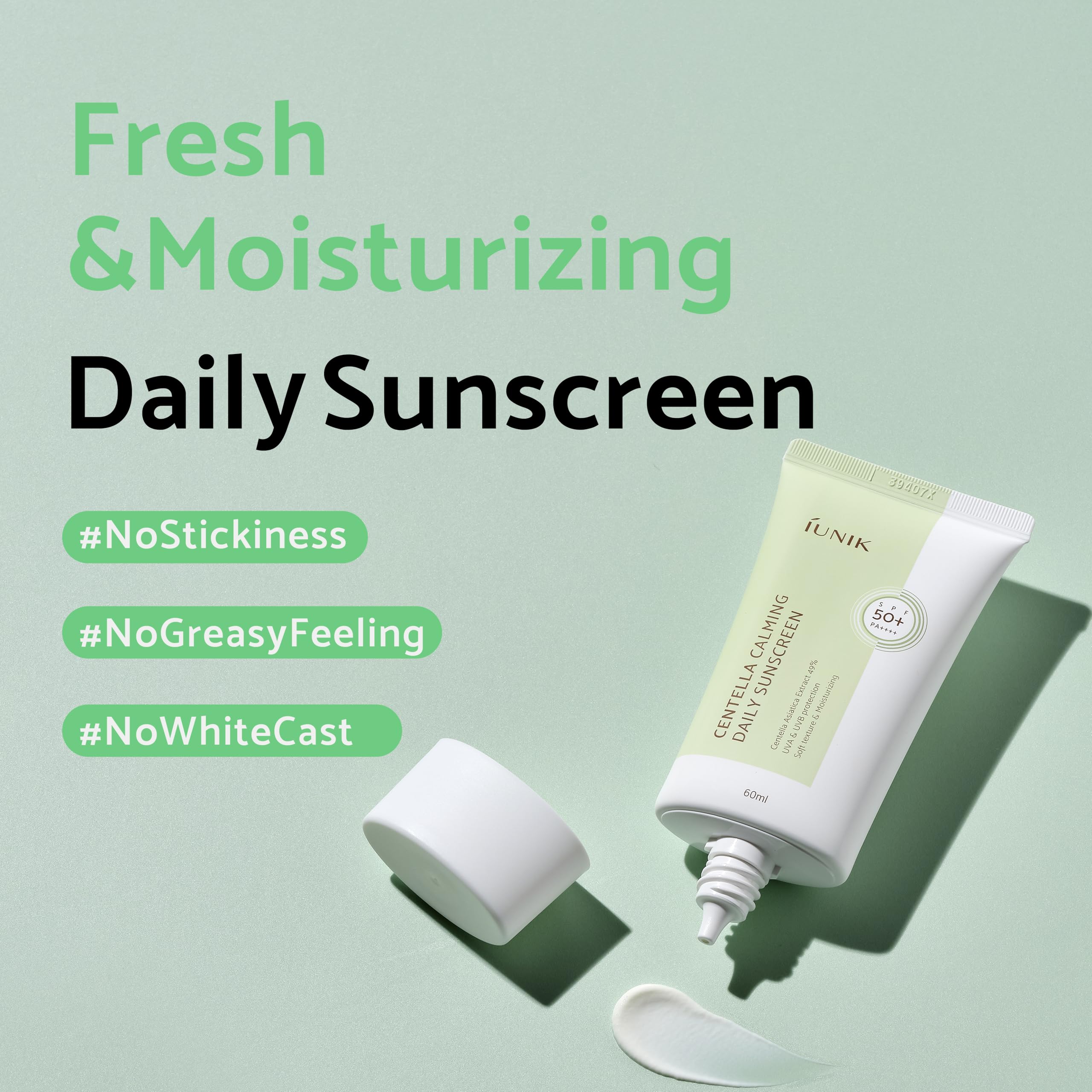 Iunik Centella Calming Moisture Daily Sunscreen Spf 50+ Pa++++ Matte & No White Cast Centella Asiatica Dry Oily Sensitive Vegan