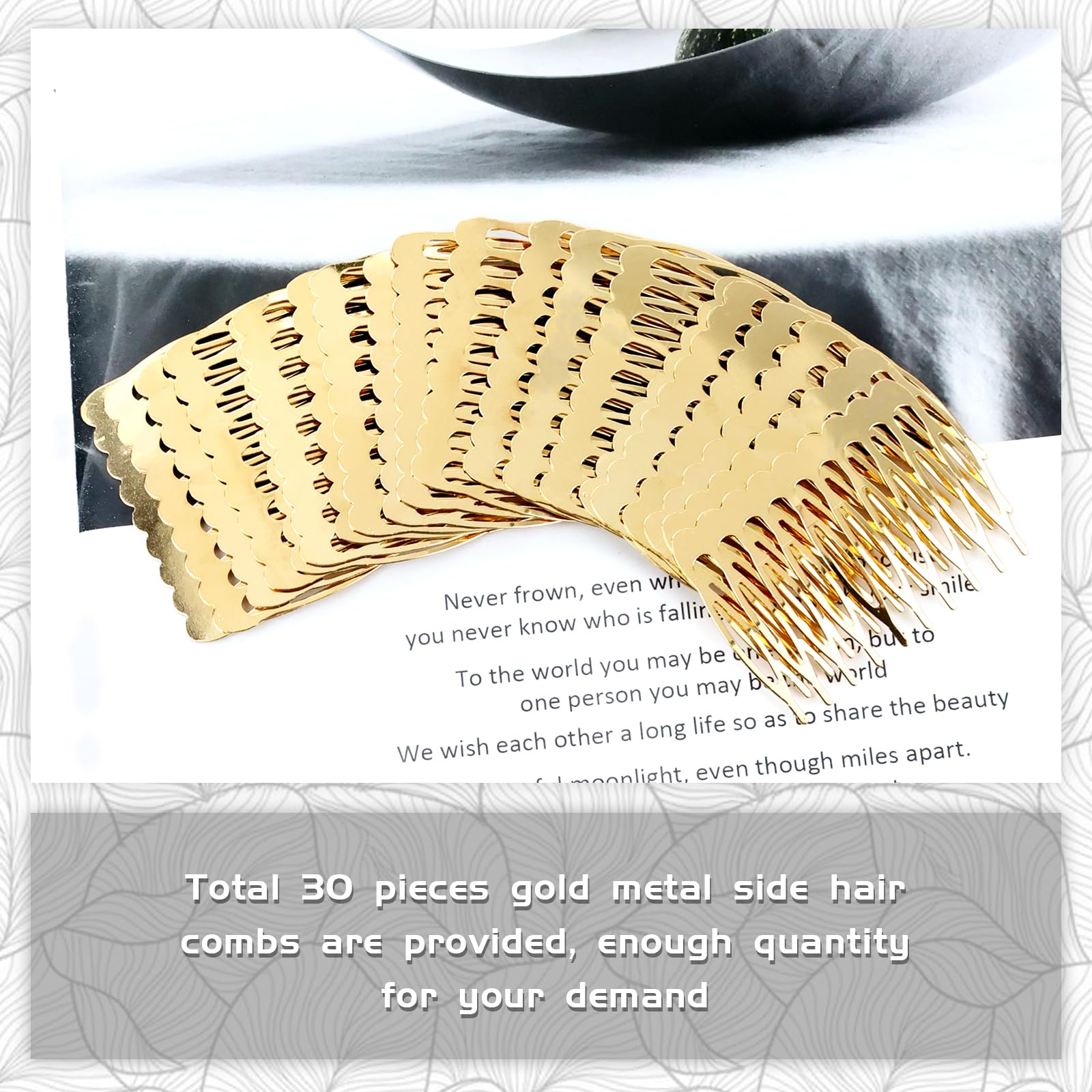 Cinaci 30pcs Small Plain Blank DIY Craft Gold Metal Hair Side Combs Slides with 10 Teeth Wedding Bridal Veil Combs Headpieces Fr