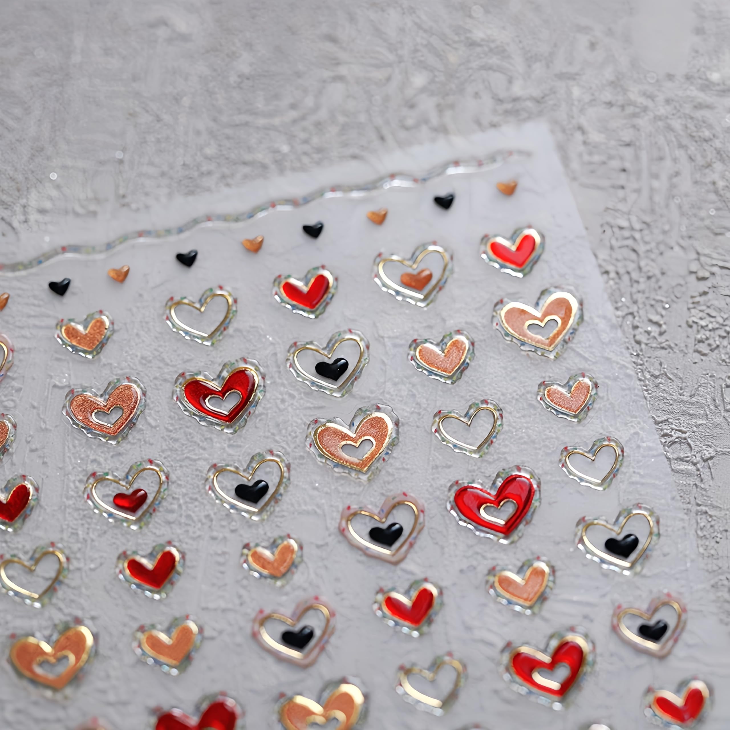 Heart Nail Art Stickers Valentines Day Heart Nail Stickers For Nail Art Pink Golden Hollow Heart 5D Embossed Nail Decals Jelly H