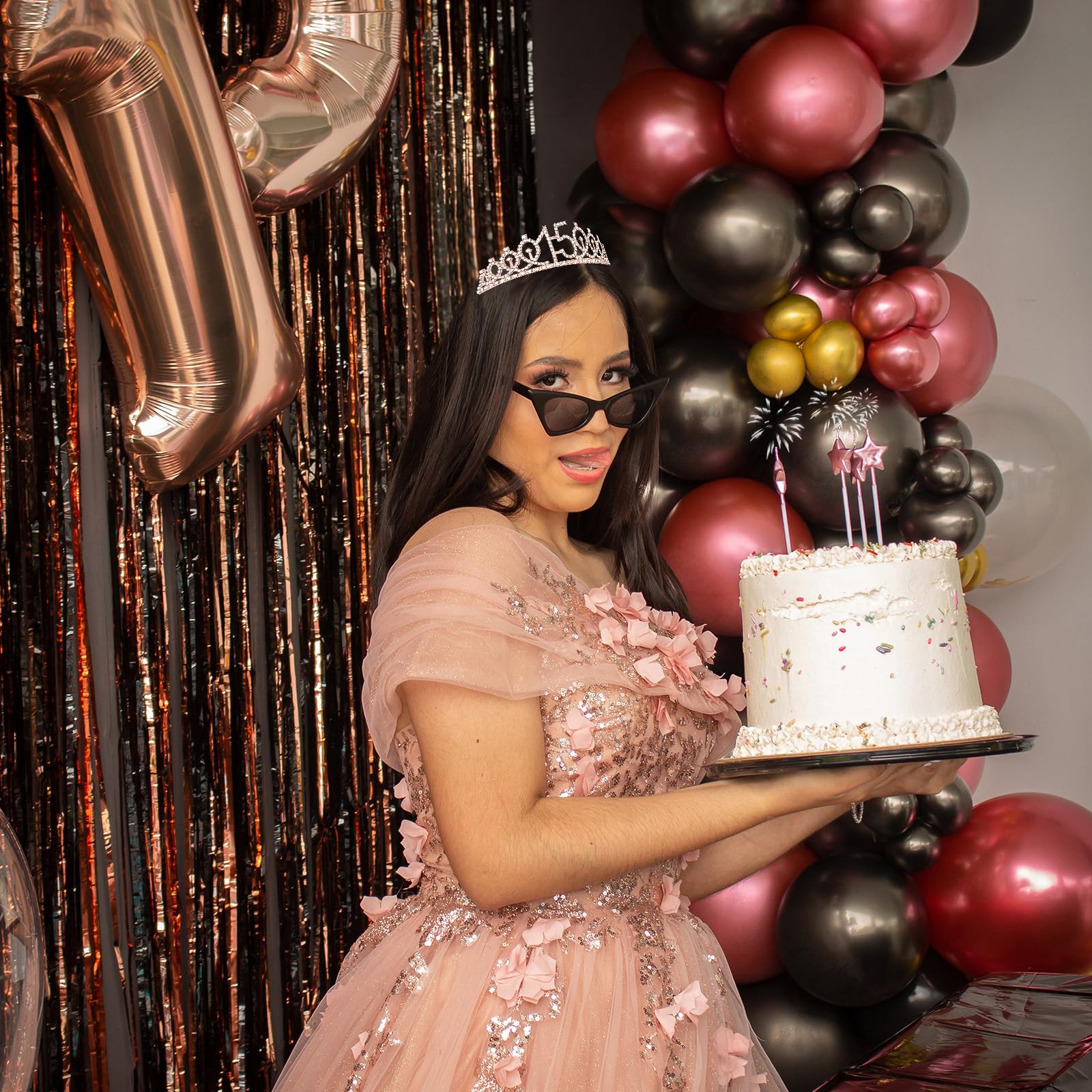 Cieher 15Th Birthday Crown + 15Th Birthday Sash + Pearl Pin Set, 15Th Birthday Gifts For Girls It'S My 15Th Birthday Decorations