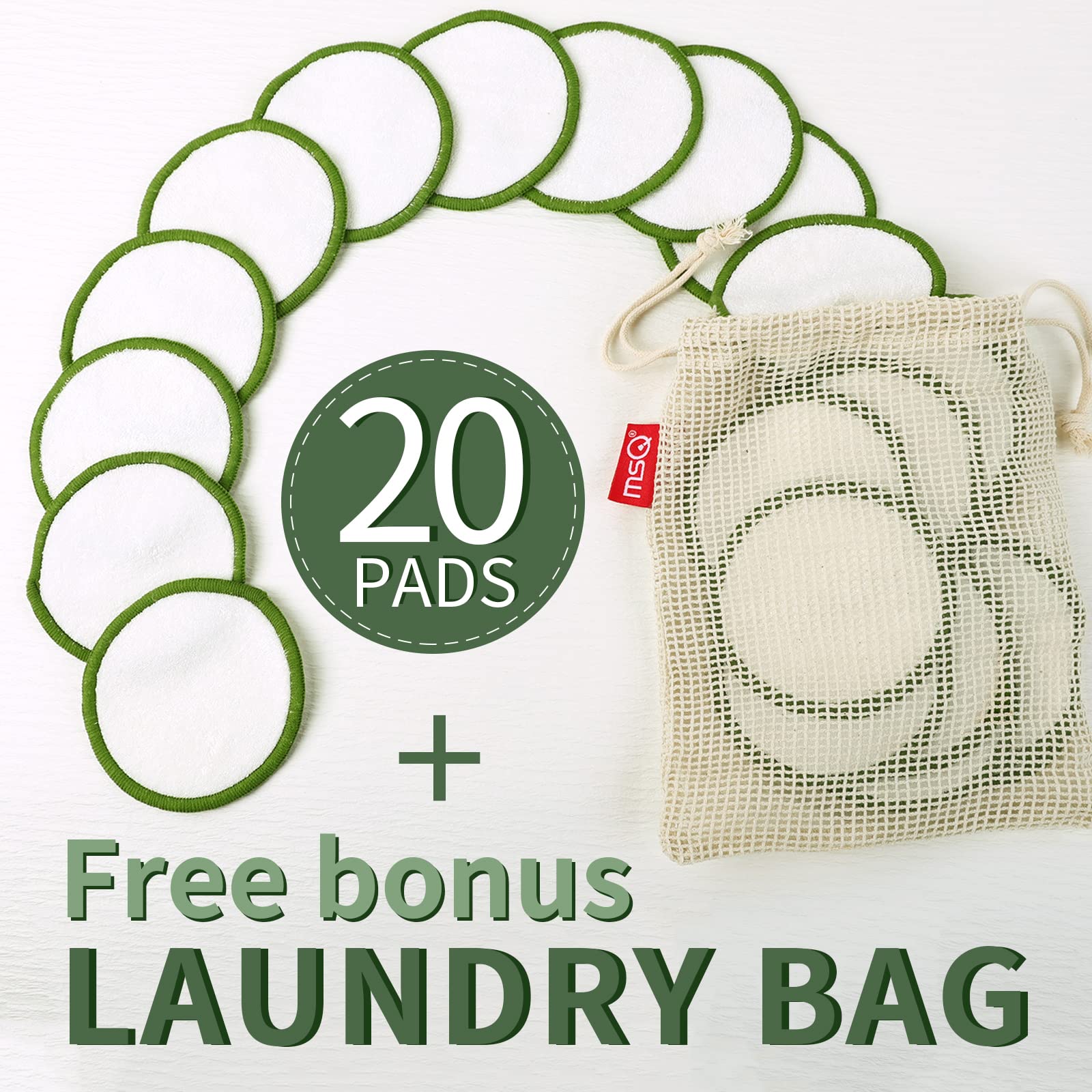 Msq Reusable Makeup Remover Pads (20 Pack) With A Washable Laundry Bag And Round Box For Storage, Reusable Bamboo Cotton Rounds