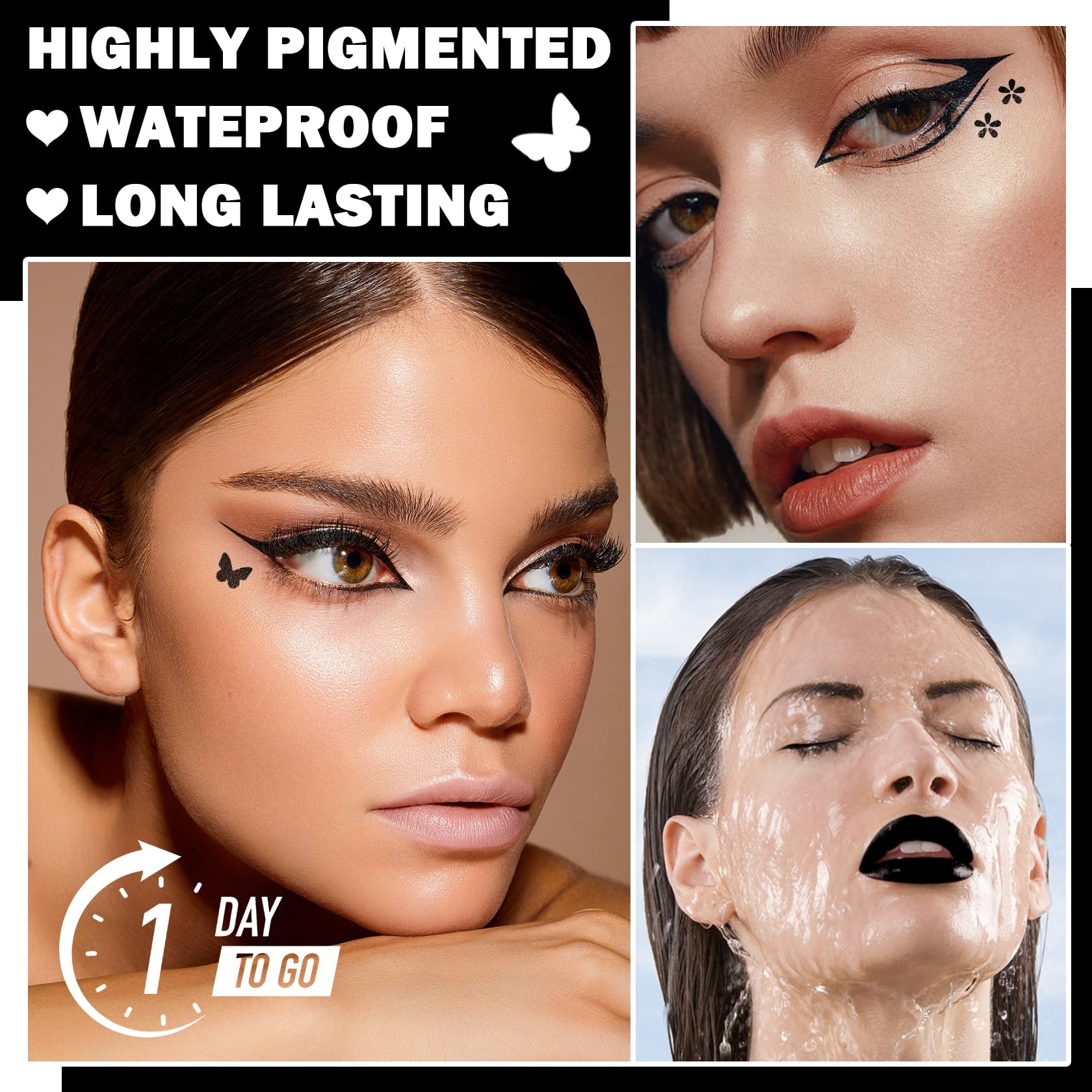 Duozeng 5 Pcs Black Liquid Winged Eyeliner Stamp Pen Makeup Tools,Double-Side Eyeliner Stamps Pencil Set,Waterproof & Long Lasti