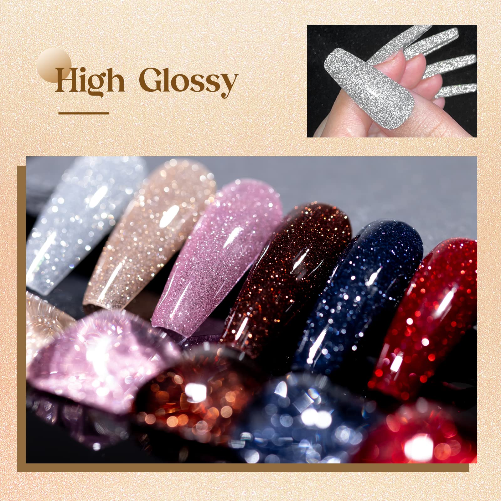 MIZHSE Reflective Glitter Gel Nail Polish, Shimmery Gel Polish Set 10ml Sparkly Shiny Gel Soak Off UV LED Nail Art Varnish Manic