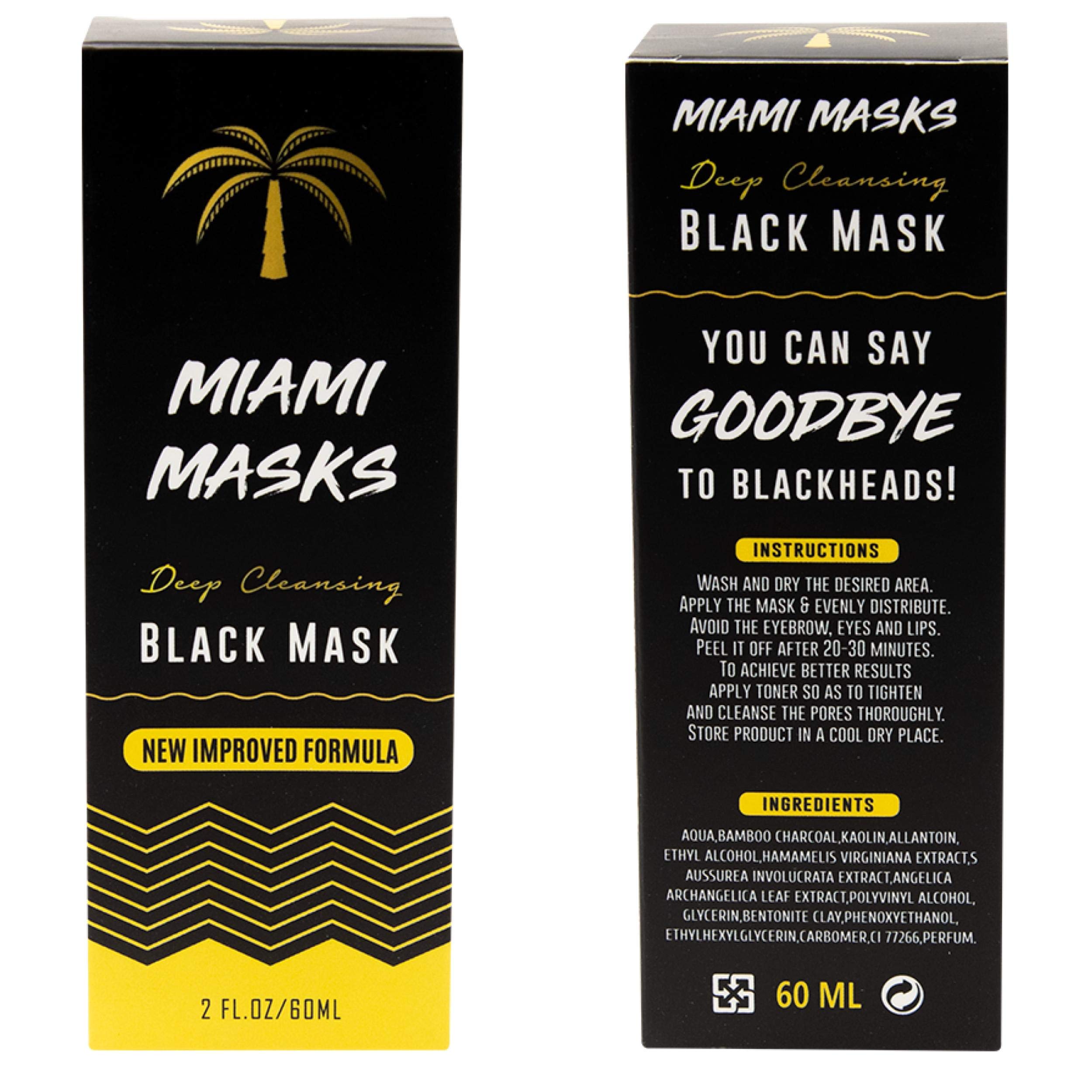 Miami Masks Blackhead Remover Bamboo Black Charcoal PeelOff Face Mask Anti-Acne Pore Minimizer Black head Remover Facial Mask Al
