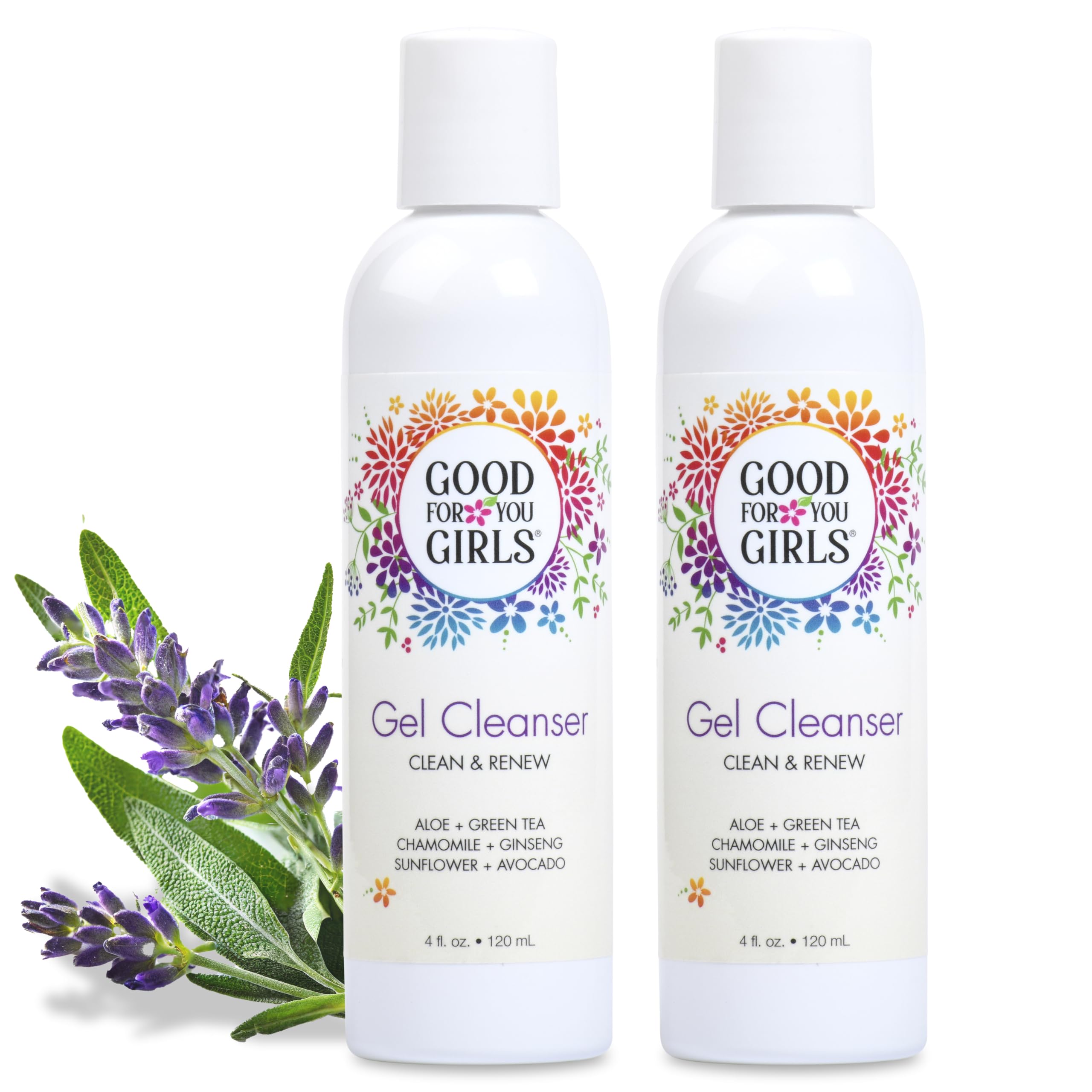 Good For You Girls 2 Pack Gel Facial Cleanser, Natural with Aloe, Chamomile, Green Tea, Ginseng, Vitamin E, pH Balanced, Vegan, 