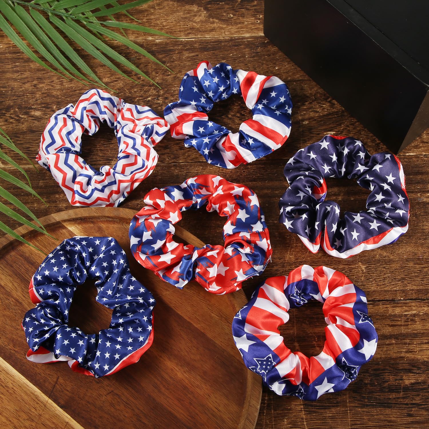 12pcs Patriotic Elastic Hair Band, Girls Women Red White and Blue Scrunchies Accessories Patriotic Ponytail Bands American Flag