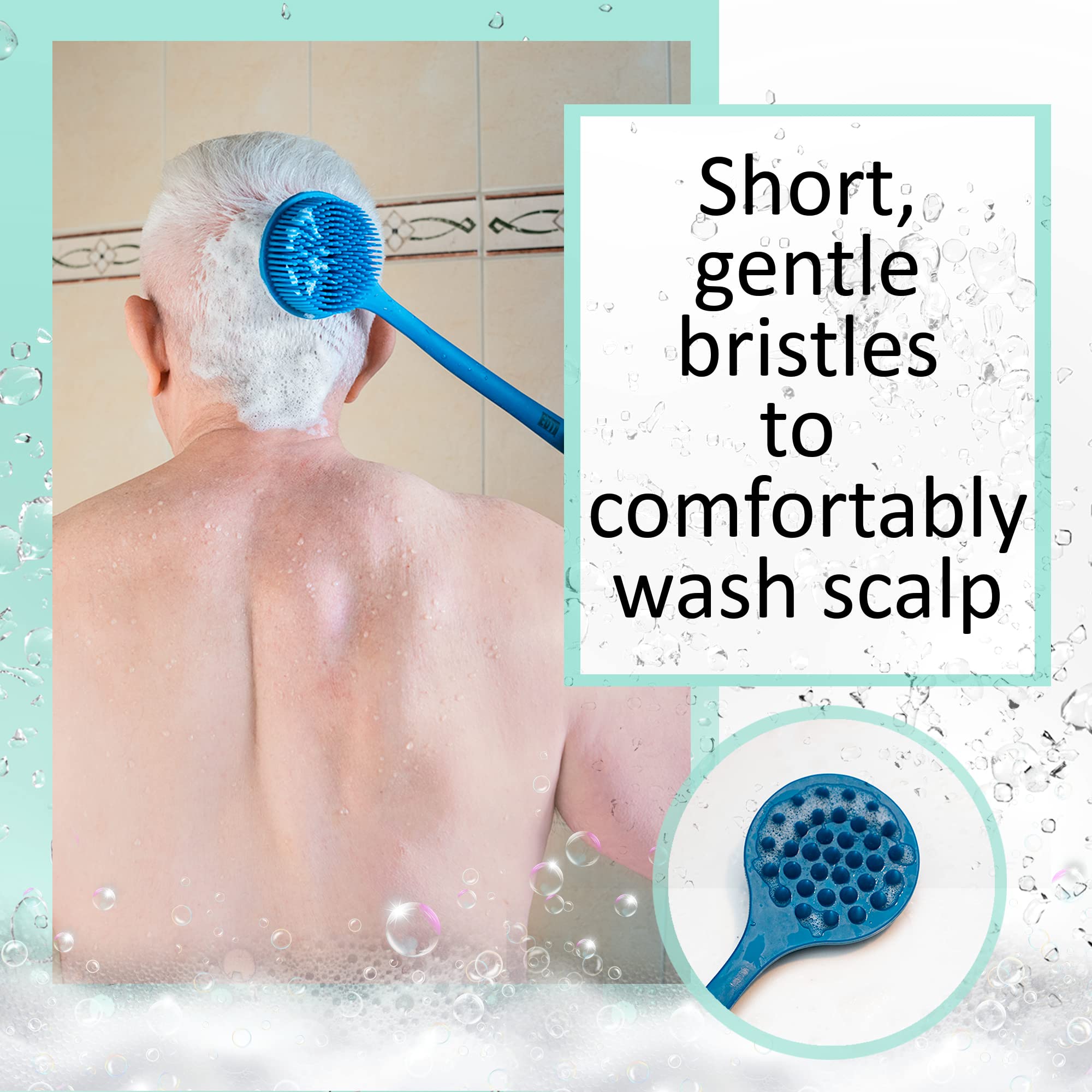 Eot Wellness Bendable Long Handled Silicone Back & Scalp Scrubber - Bath Shower Back Brush, Shampoo Scalp Massager, Shampoo Brus