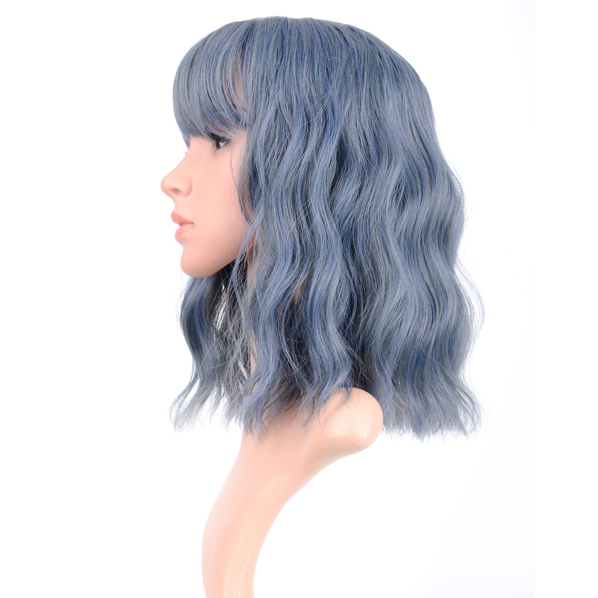 VCKOVCKO Wavy Wig Short Bob Wigs With Air Bangs Shoulder Length Women's Short Wig Curly Wavy Synthetic Cosplay Wig Pastel Bob Wi
