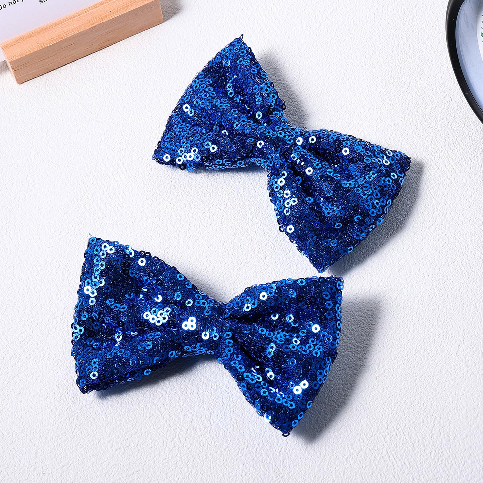 4'' Dark Blue Sparkly Glitter Sequin Hair Bows Clips For Toddler Girls Valentines Christmas Birthday Gift Party Dress Outfit Dec
