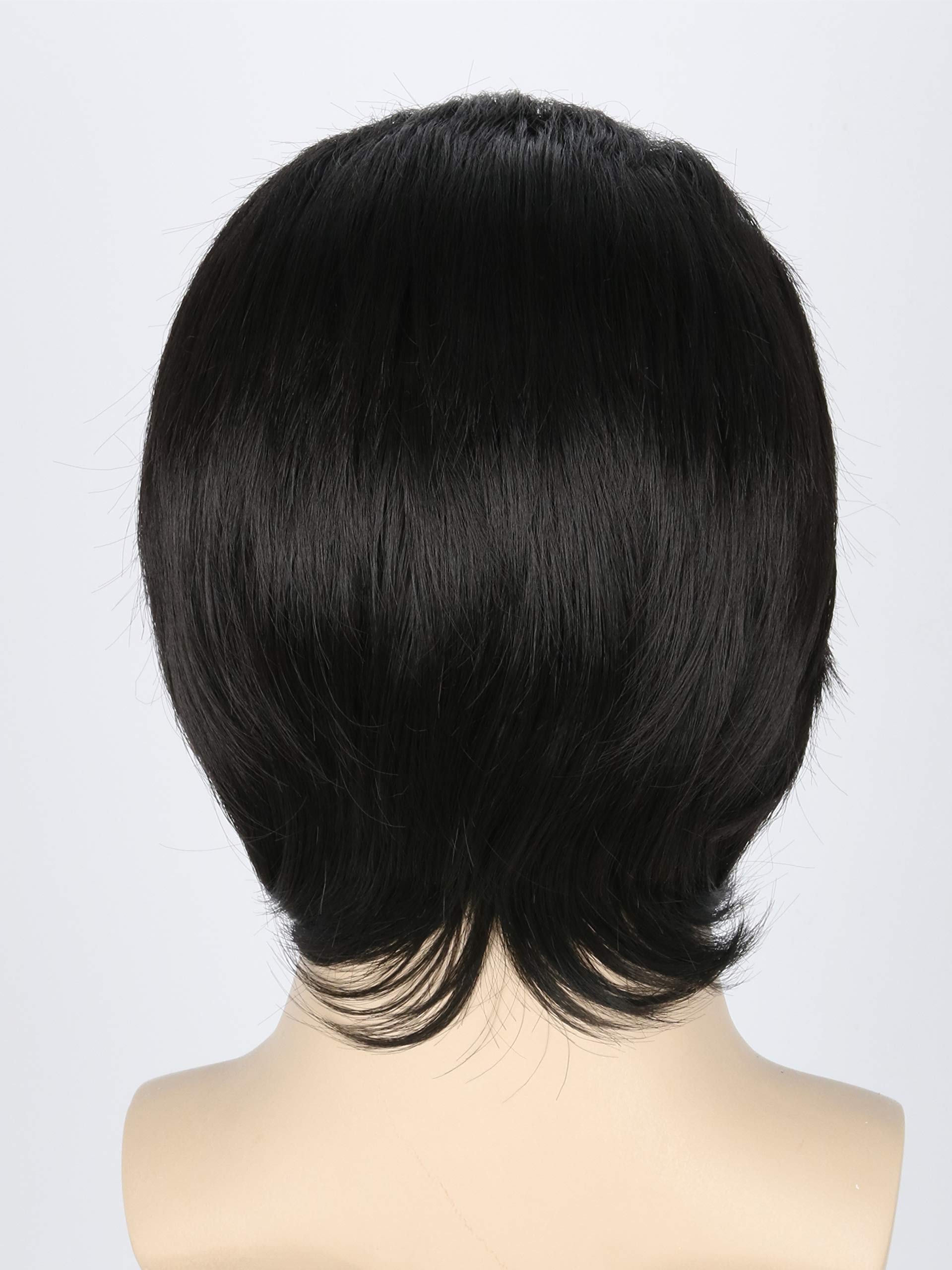 Topcosplay Men'S Wigs Black Short Cosplay Halloween Costume Party Wigs Slicked-Back Wig With Mustache