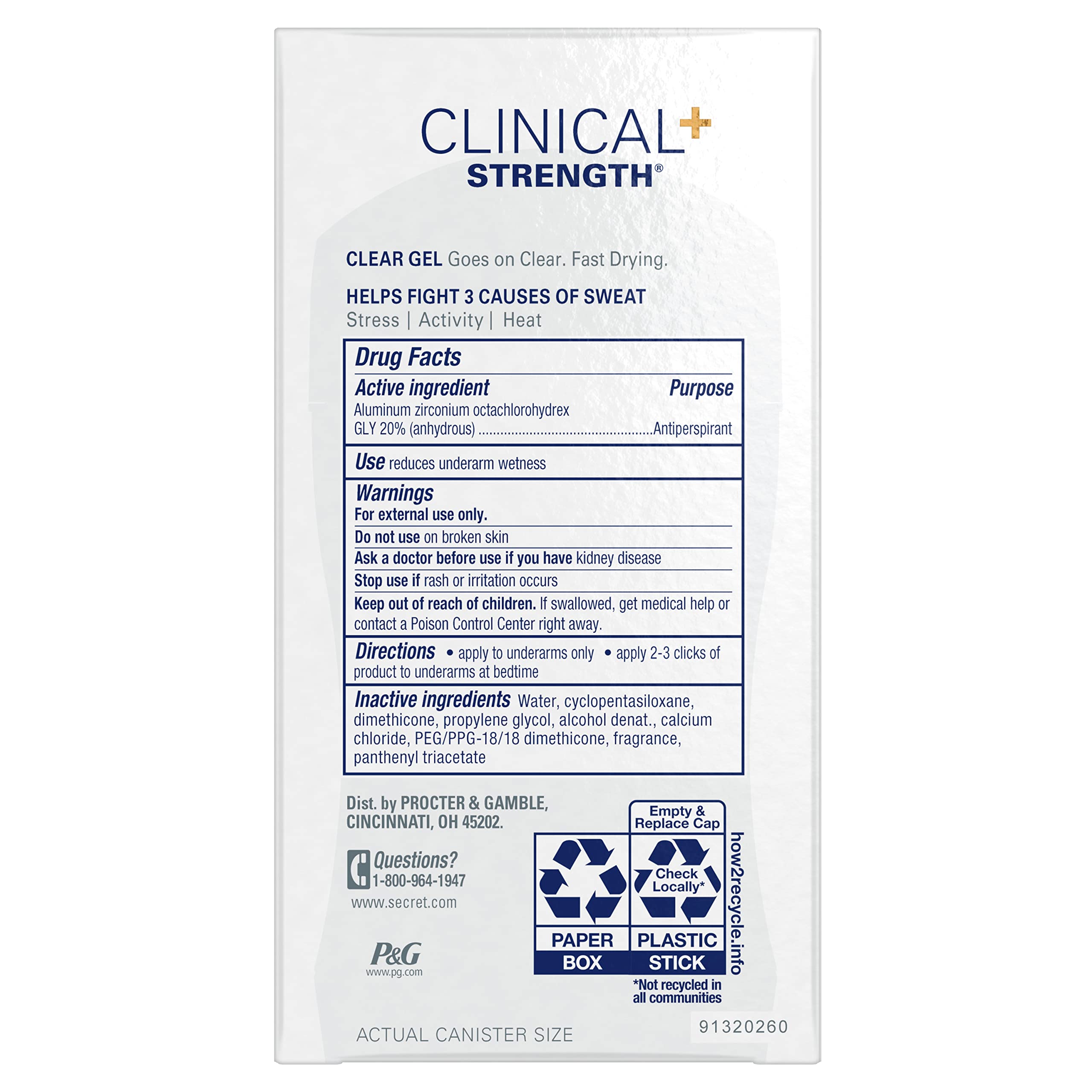 Secret Clinical Strength Clear Gel Antiperspirant and Deodorant, Clean Lavender, 1.6 oz (Pack of 12)