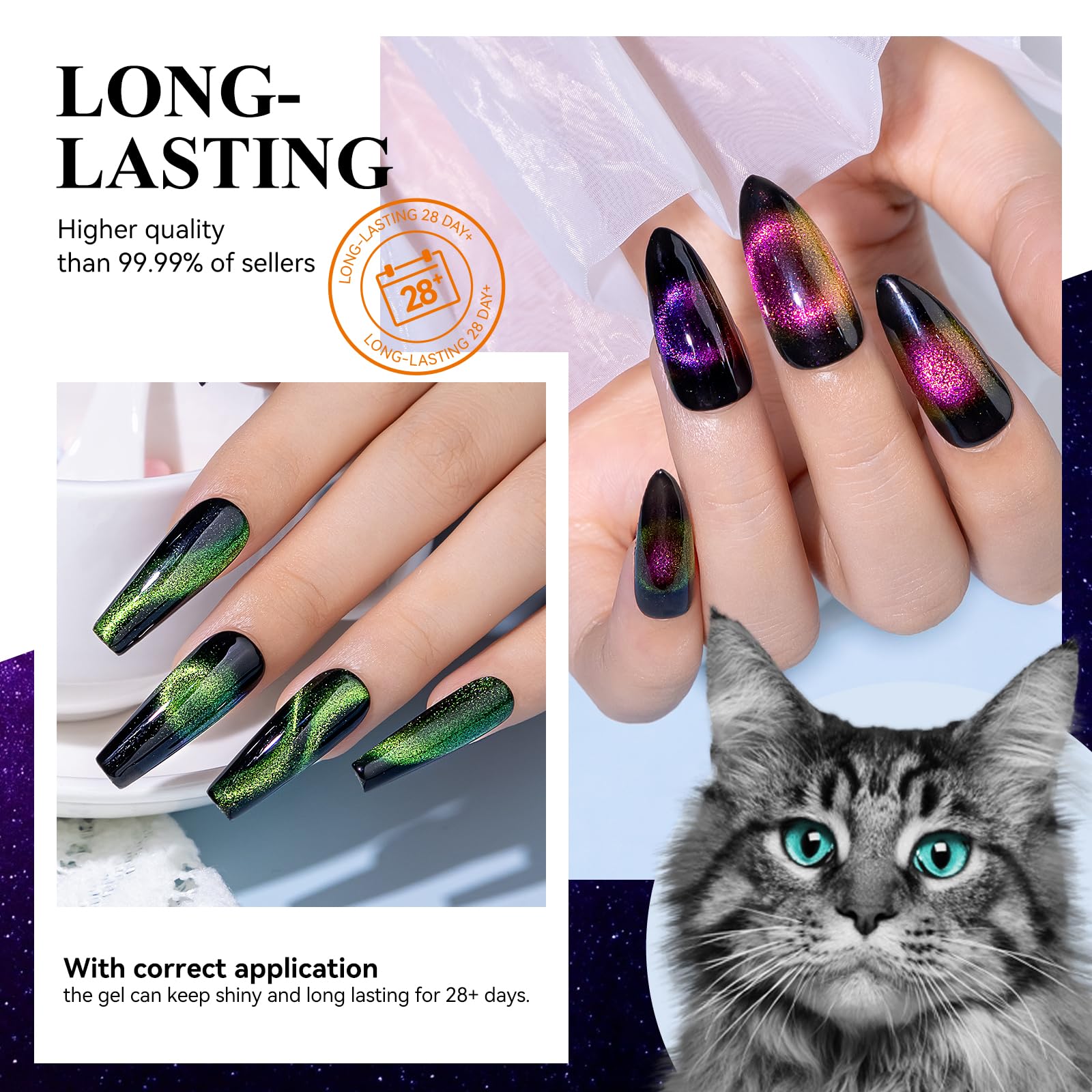 Mizhse 9D Cat Eye Gel Nail Polish, Magnetic Cat Eye Gel Polish Set, 10Ml*6 With 2 Magnets, Classic Colors Chameleon Magic Galaxy