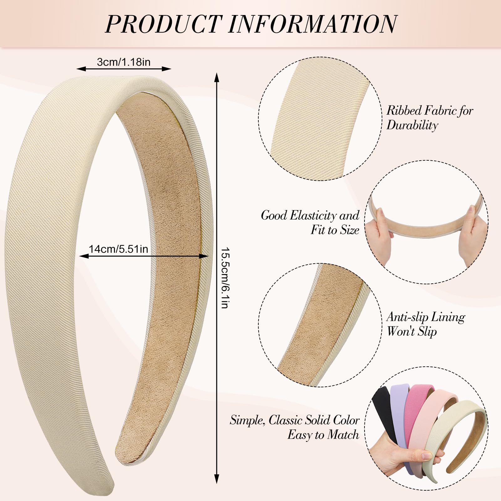 obeoby Headbands for Women, 5Pcs Trendy Non Slip Headband Pink Series Fashion Hard Head Hair Accessories Stocking Stuffers for G