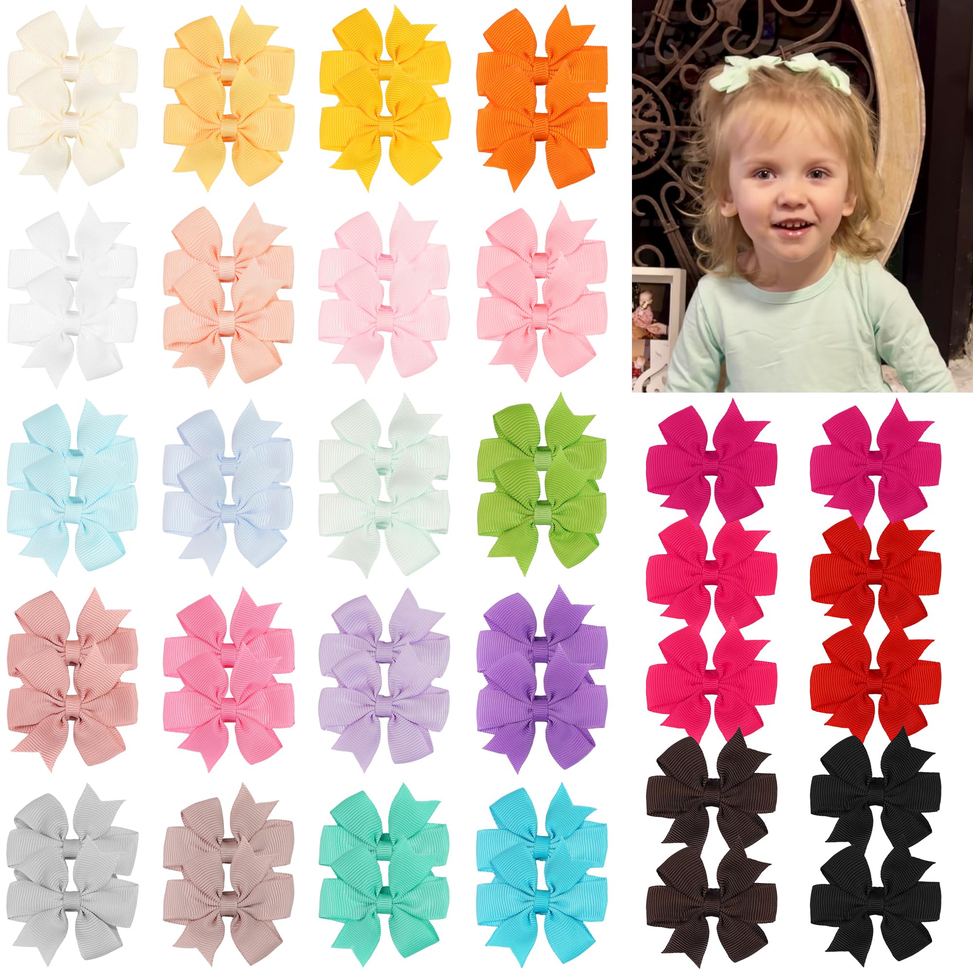 JOYOYO 50pcs Boutique Grosgrain Ribbon Pinwheel Hair Bows for Baby Girls, Toddler Bows Hair Clips Birthday Gifts In Pair