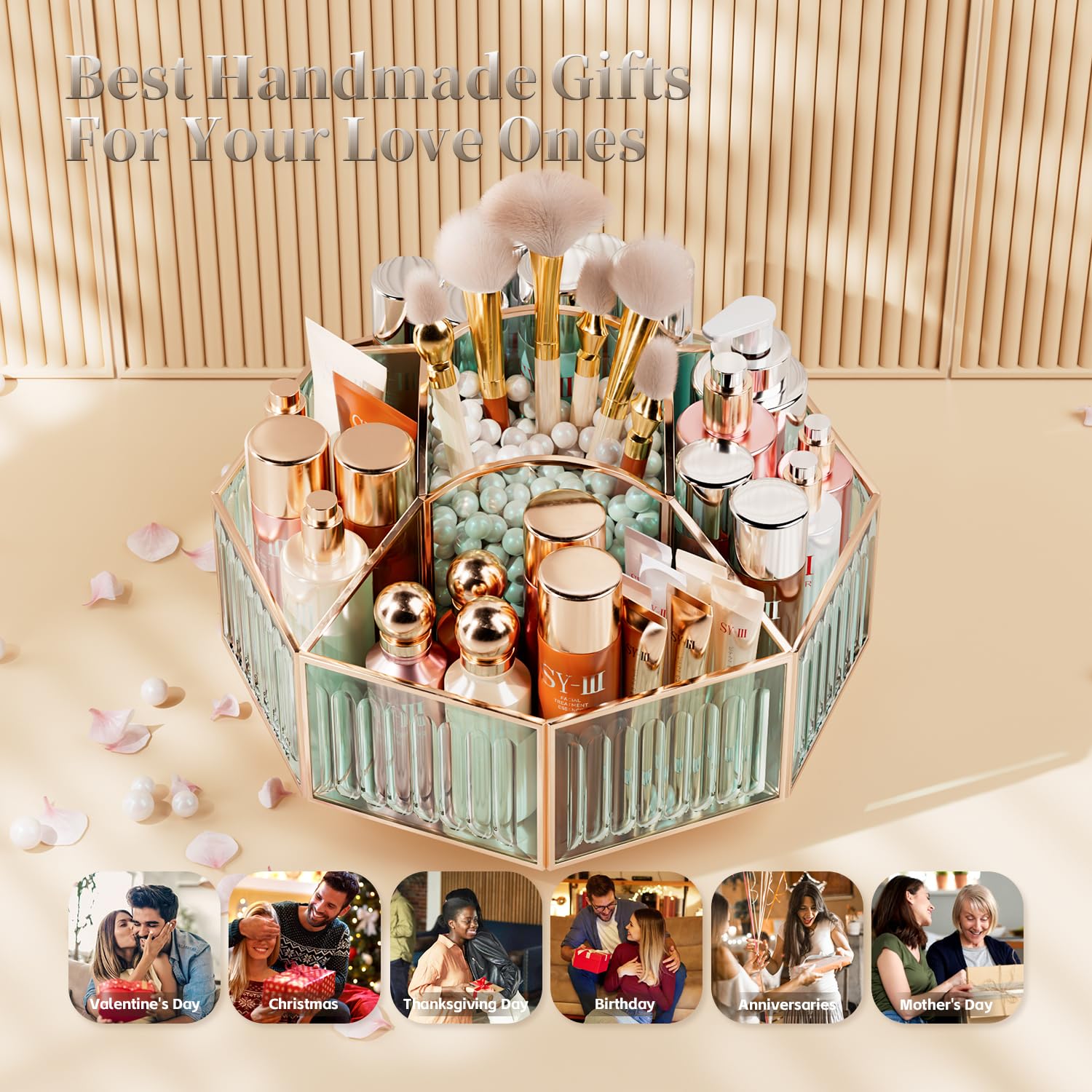 Coralhouse Rotating Makeup Organizer Makeup Organizer Countertop High Hardness Glass Cosmetic And Skincare Organizer,Bathroom Co