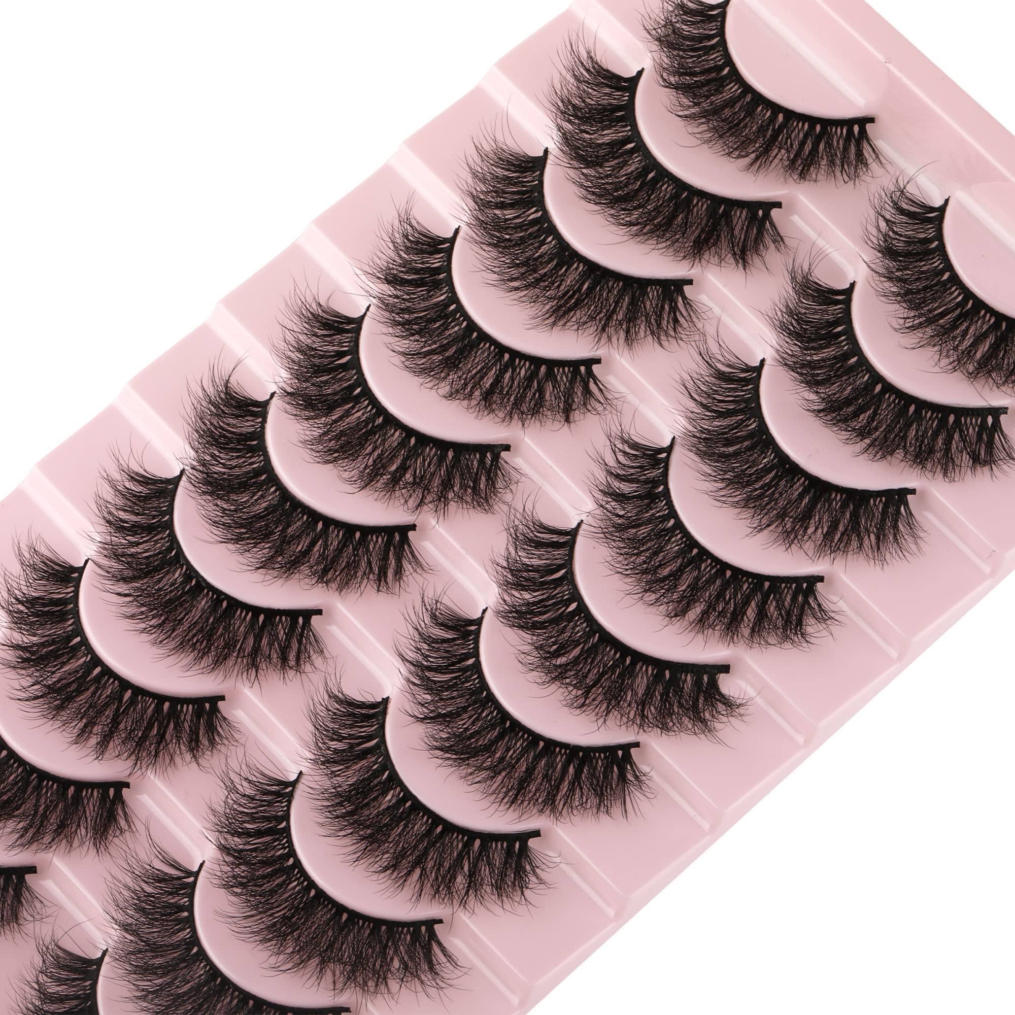 Wiwoseo False Eyelashes Natural Wispy Faux Mink Lashes Natural Look Eyelashes Fluff Curly Crossing 16Mm 3D Effect Eyelashes 10 P