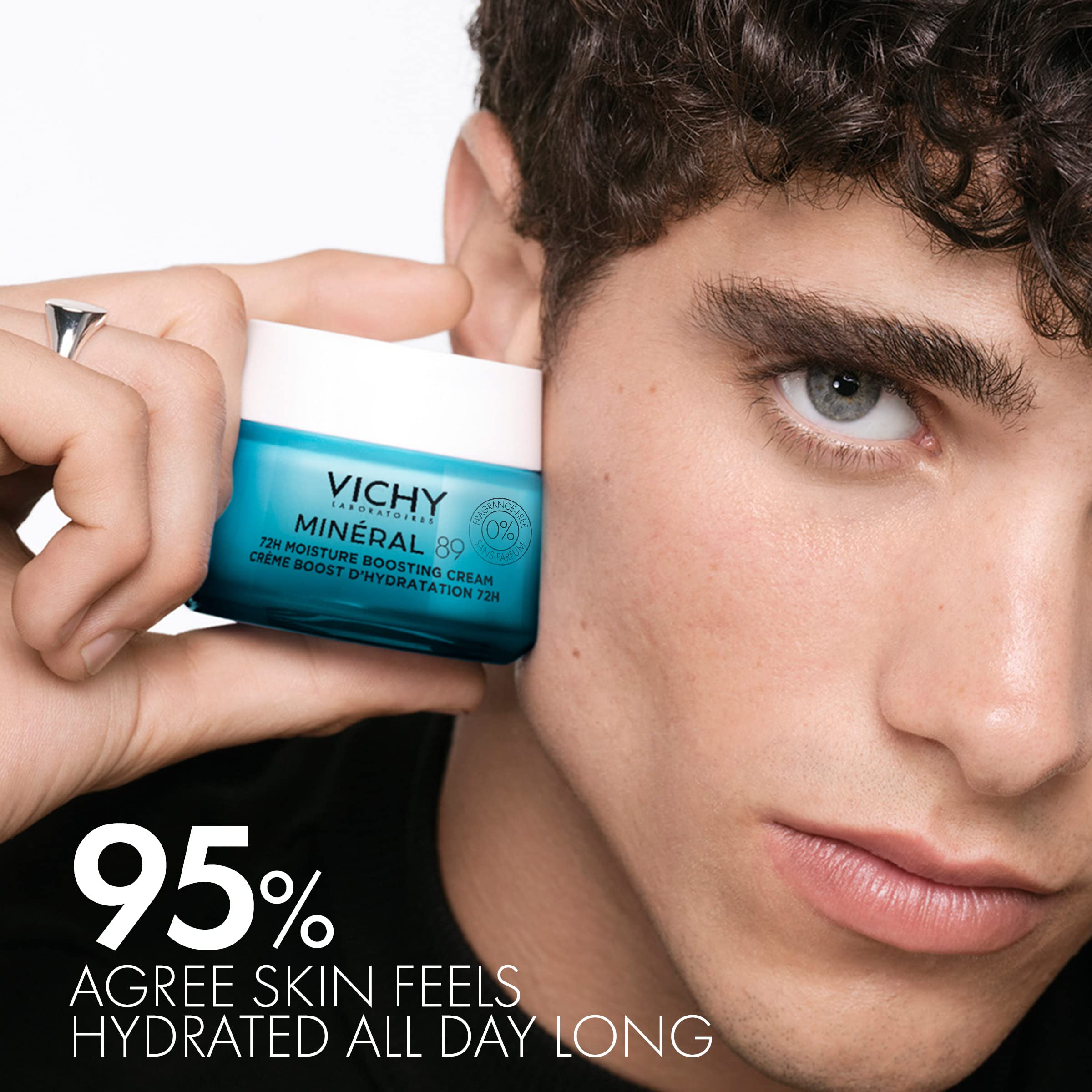Vichy Mineral 89 Fragrance Free Cream, 72H Moisture Boosting Lightweight Cream | Hydrating Face Moisturizer With Hyaluronic Acid