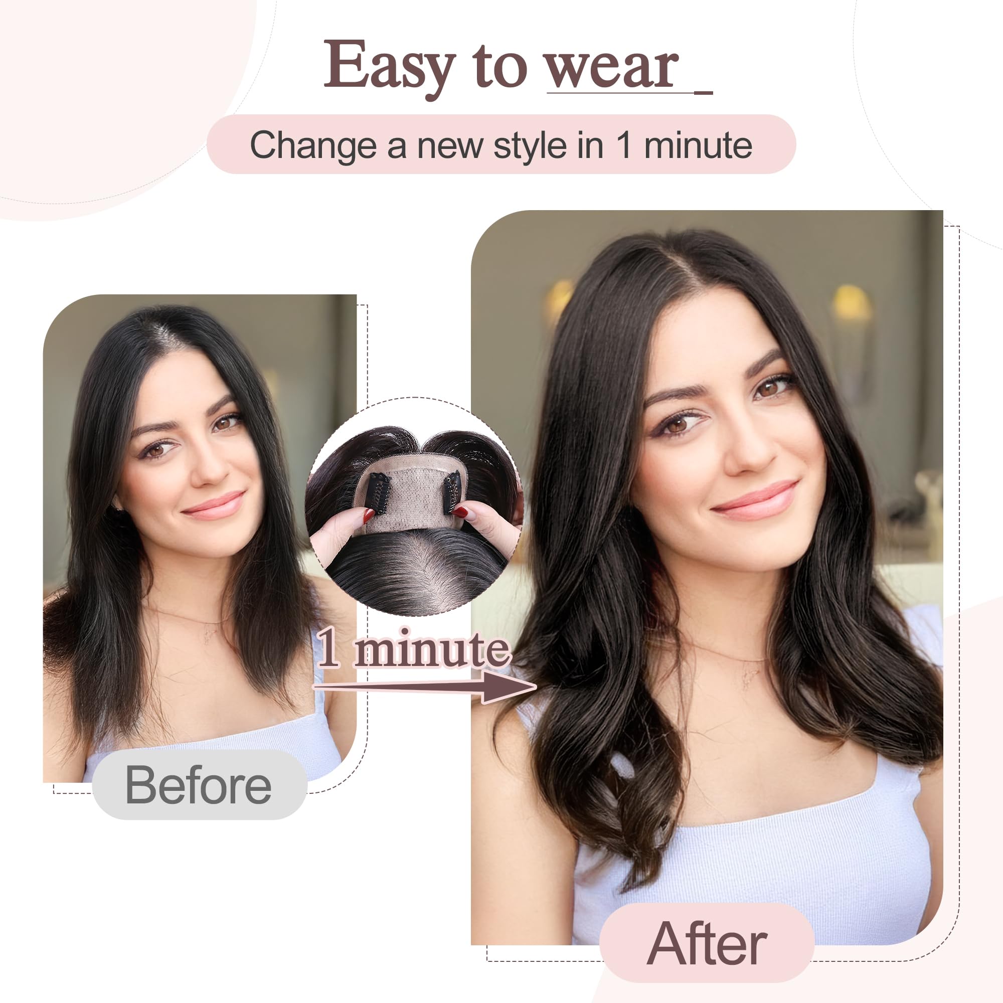 SEGO Hair Toppers for Women Real Human Hair Large Full Silk Base 9 * 14 cm Free Part No Bangs 150% Density Clip In Topper Hairpi