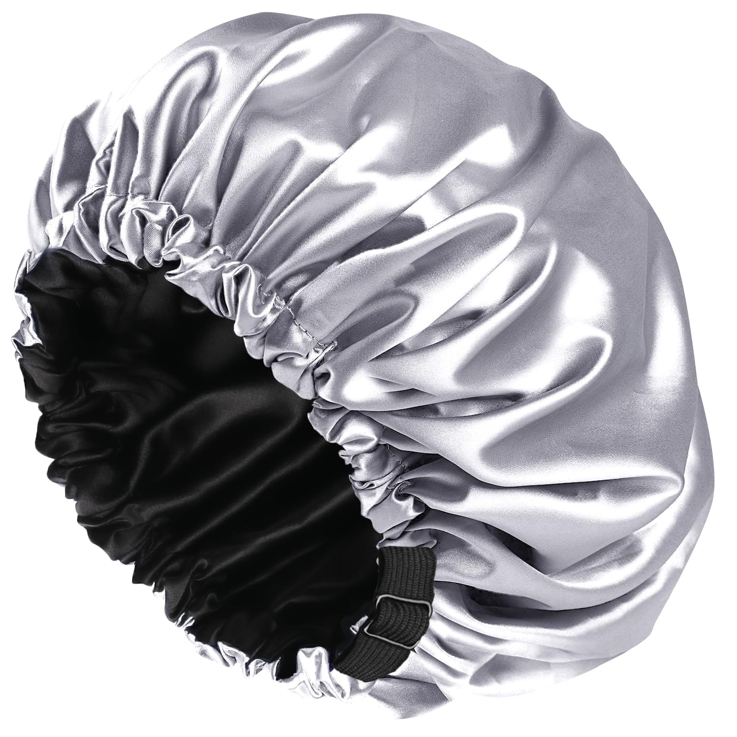Shower Cap For Women,Luxury Silk Lined Shower Cap, Machine Washable, Adjustable Size & Reusable,Large Satin Shower Cap For All H