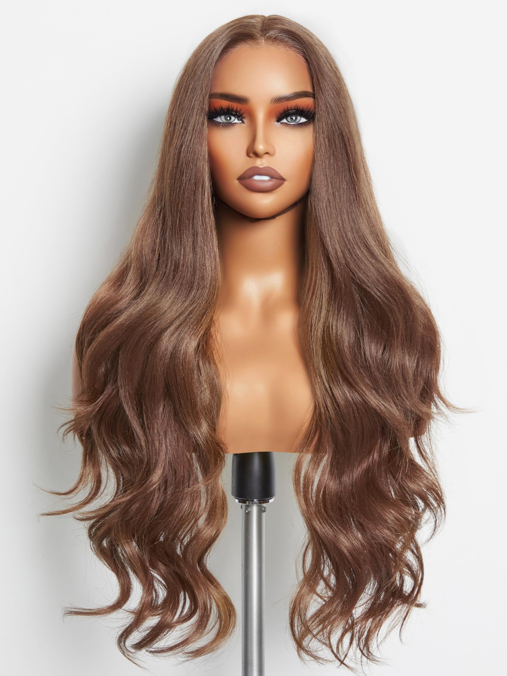 GORGIUS 28 Inch Honey Brown Loose Wave Lace Front Wig Long Wavy HD Lace Glueless Wig for Women