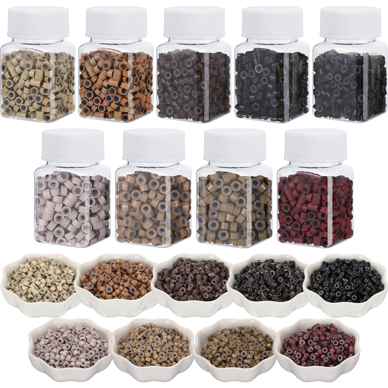 Yuxung 4500 Pcs Beads for Hair Extensions 5 mm Silicone Lined Beads Microlink Rings Human Hair Extension Tools, 9 Colors