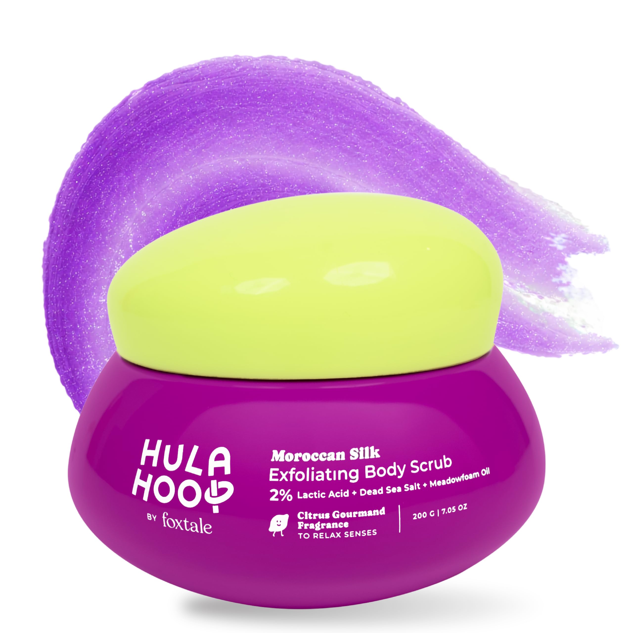 Hula Hoop Exfoliating Body Scrub By Foxtale | Smoothes Skin & Fades Tan | Dead Sea Salt + Perlite + Lactic Acid | Prevents Straw
