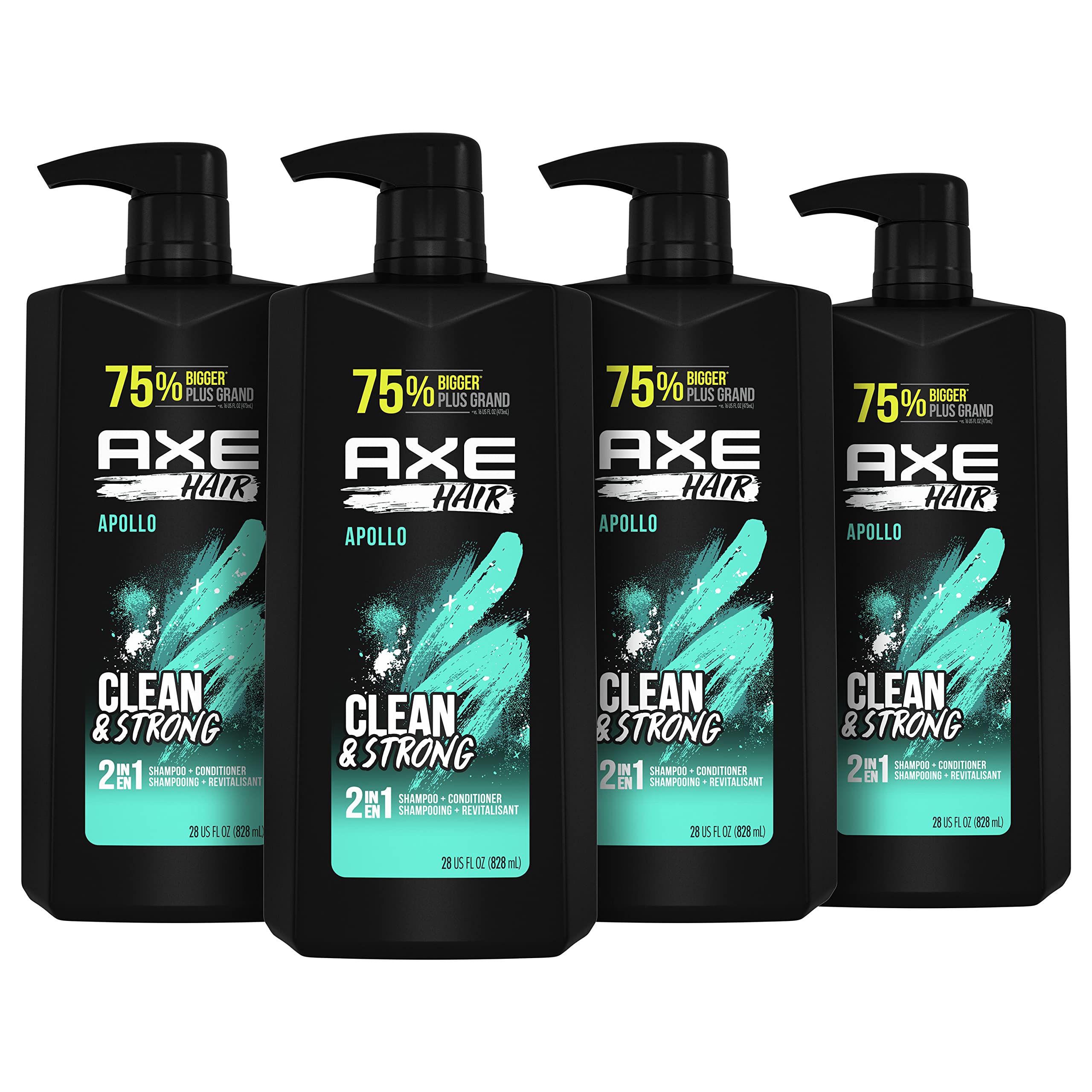 AXE Wash & Care 2-in-1 Shampoo & Conditioner Apollo Wash & Care 4 Count for Clean & Strong Hair Sage & Cedarwood 100% Recycled B