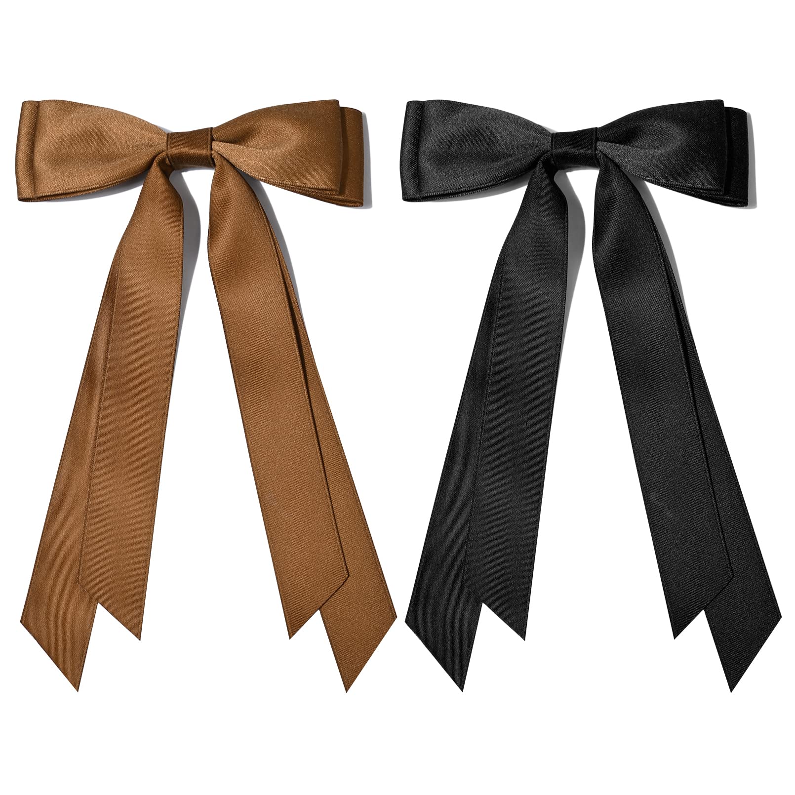 2PCS Silky Satin Hair Bows Hair Clip Black Brown Hair Ribbon Ponytail Holder Accessories Slides Metal Clips Hair Bow for Women G