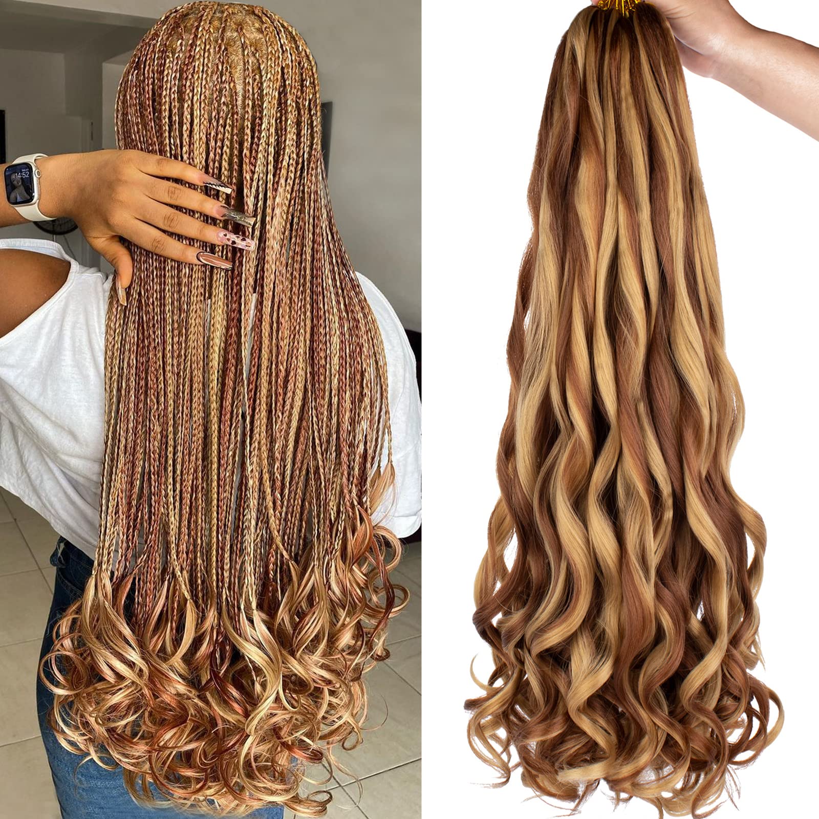COOKOO 26 Inch French Curl Braiding Hair for Goddess Box Braids 9 Packs Pre Stretched Braiding Hair Mix Two Tone Loose Wavy Span