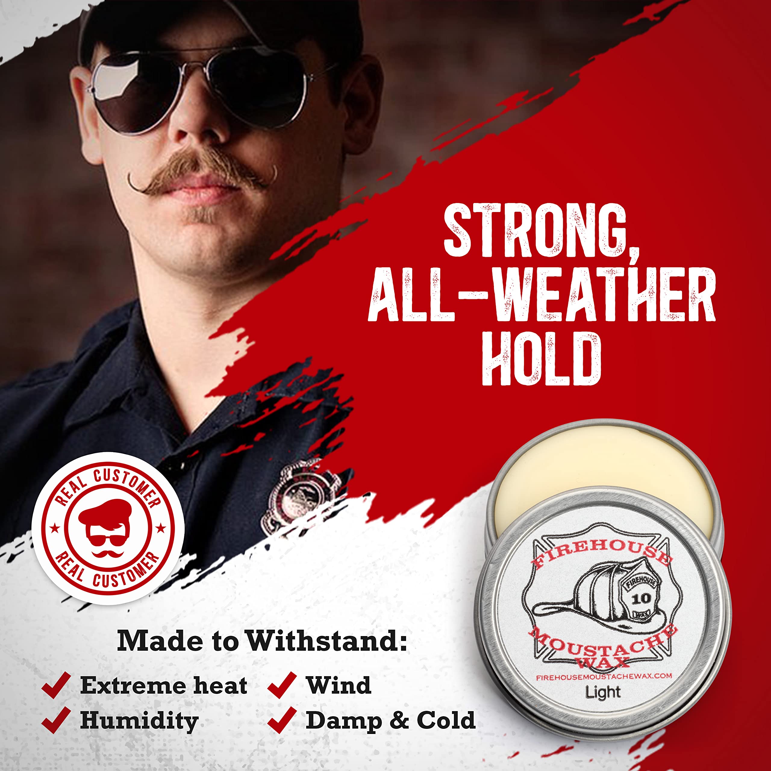 Firehouse Moustache Wax Light - For Beard & Mustache Shaping, Naturally Scented & Colored All-Weather Mustache & Beard Wax (1 Ou