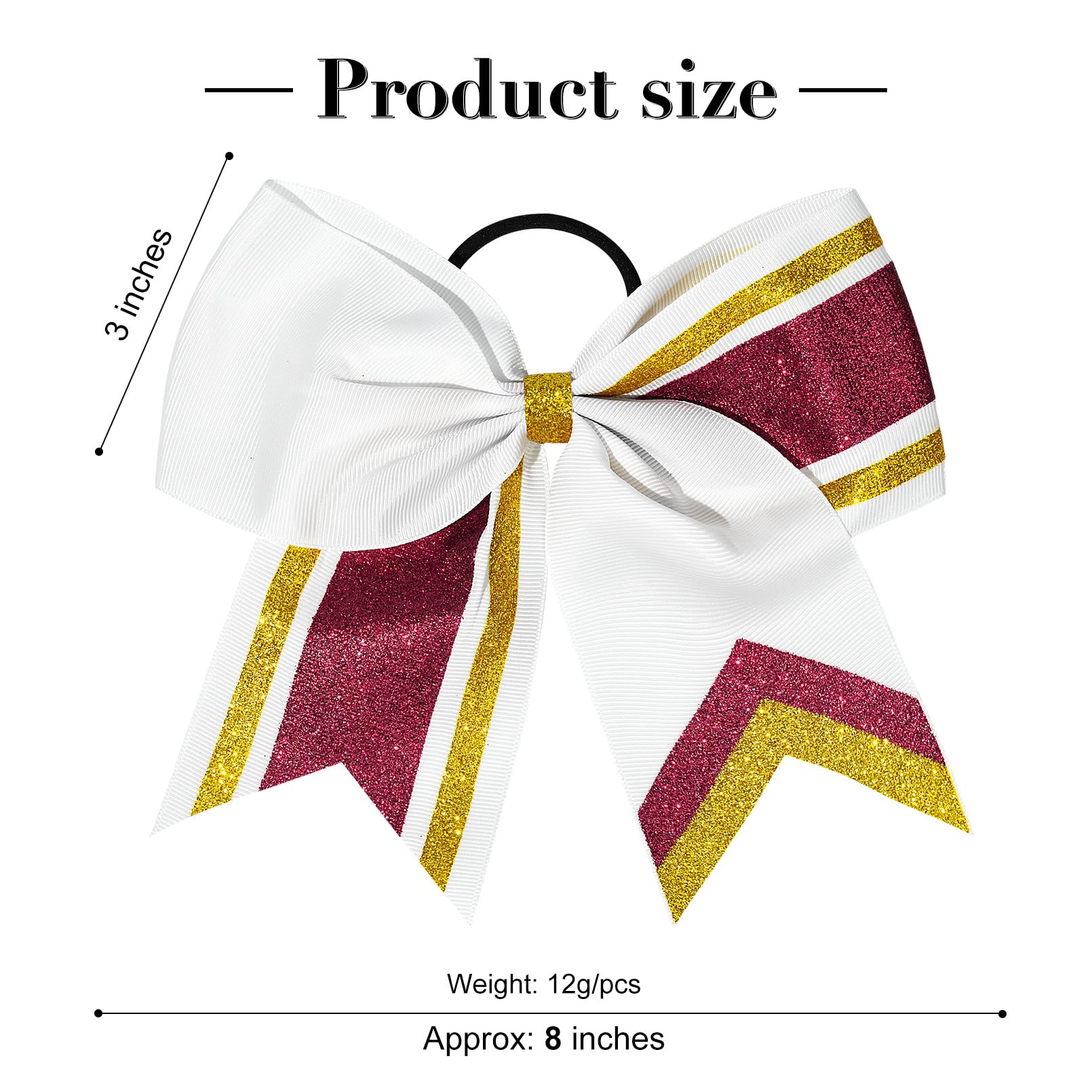 8 Pcs Large Cheer Hair Bows 8'' Glitter Hair Bows Gold Maroon Sparkly Cheerleading Softball Team Bow Hair Accessories For Cheerl