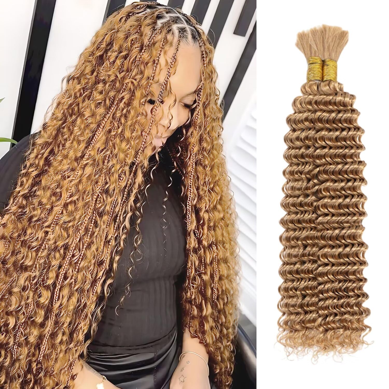 Blonde Braiding Hair 100G 22 Inch Deep Water Wave 2 Bundle Bulk Human Hair For Braiding Brazilian Virgin Curly Braiding Hair For