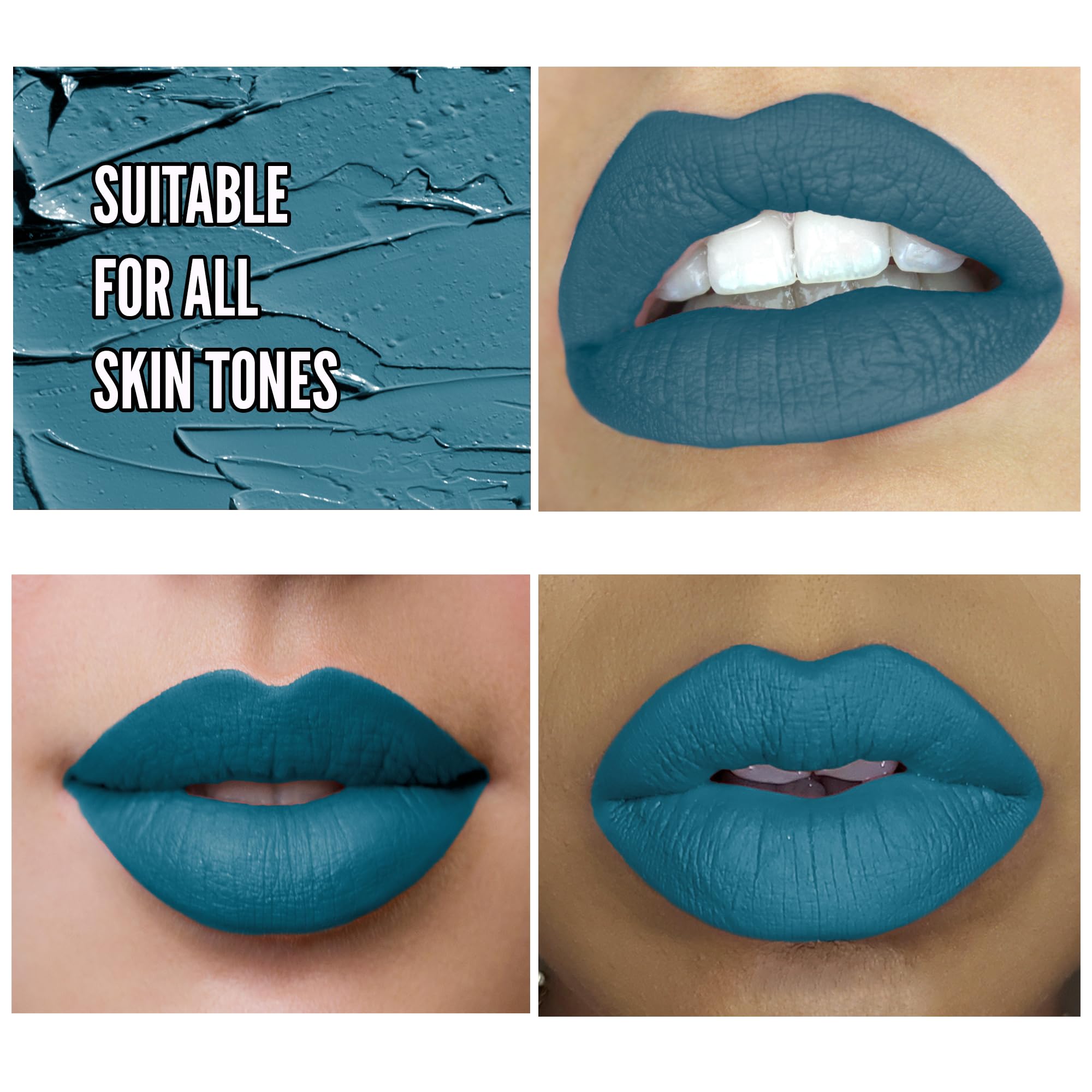 Mynena Teal Blue Long-Lasting Matte Liquid Lipstick | Intense Color, Smudge-Proof & Waterproof | Comfortable, Hydrating Shea But