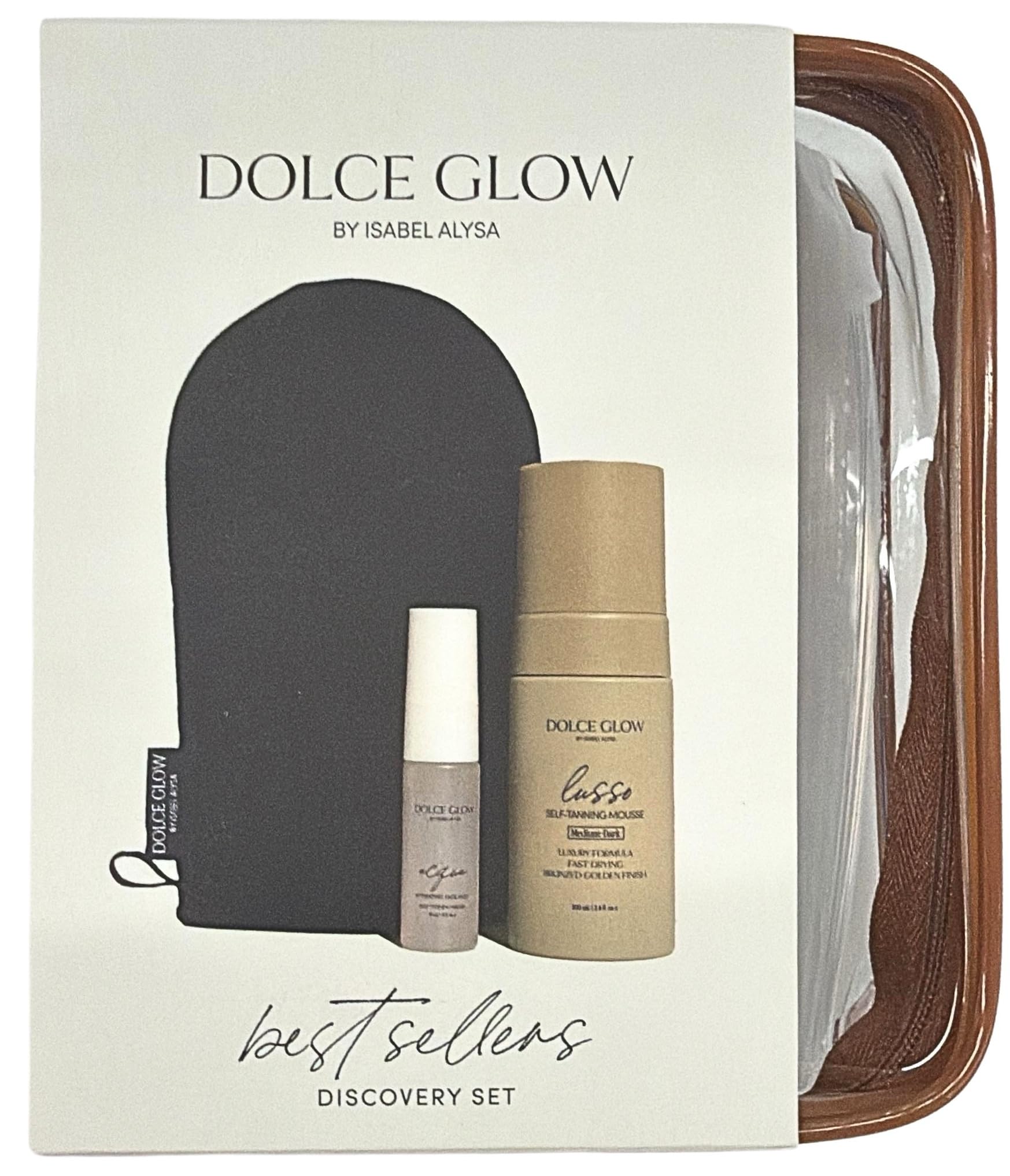 Dolce Glow Bestsellers Discovery Set, SelfTanning Mousse & Hydrating Face Mist with Application Mitt and Travel Bag