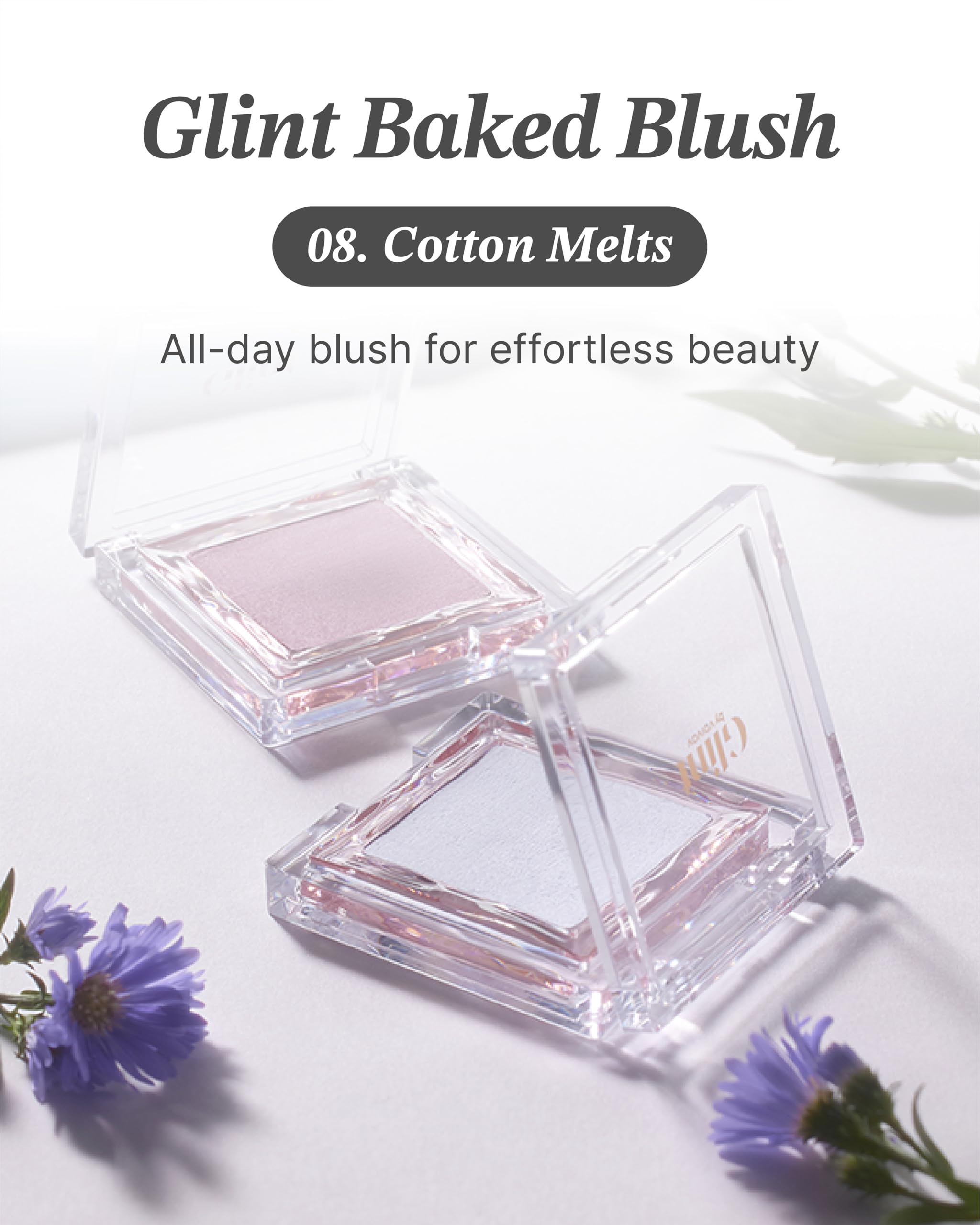 Glint Baked Blush (Cotton Melts, 0.08oz) - Long-Lasting, All-Day Face Blush Powder for a Natural Look. Korean Skin Care, Korean