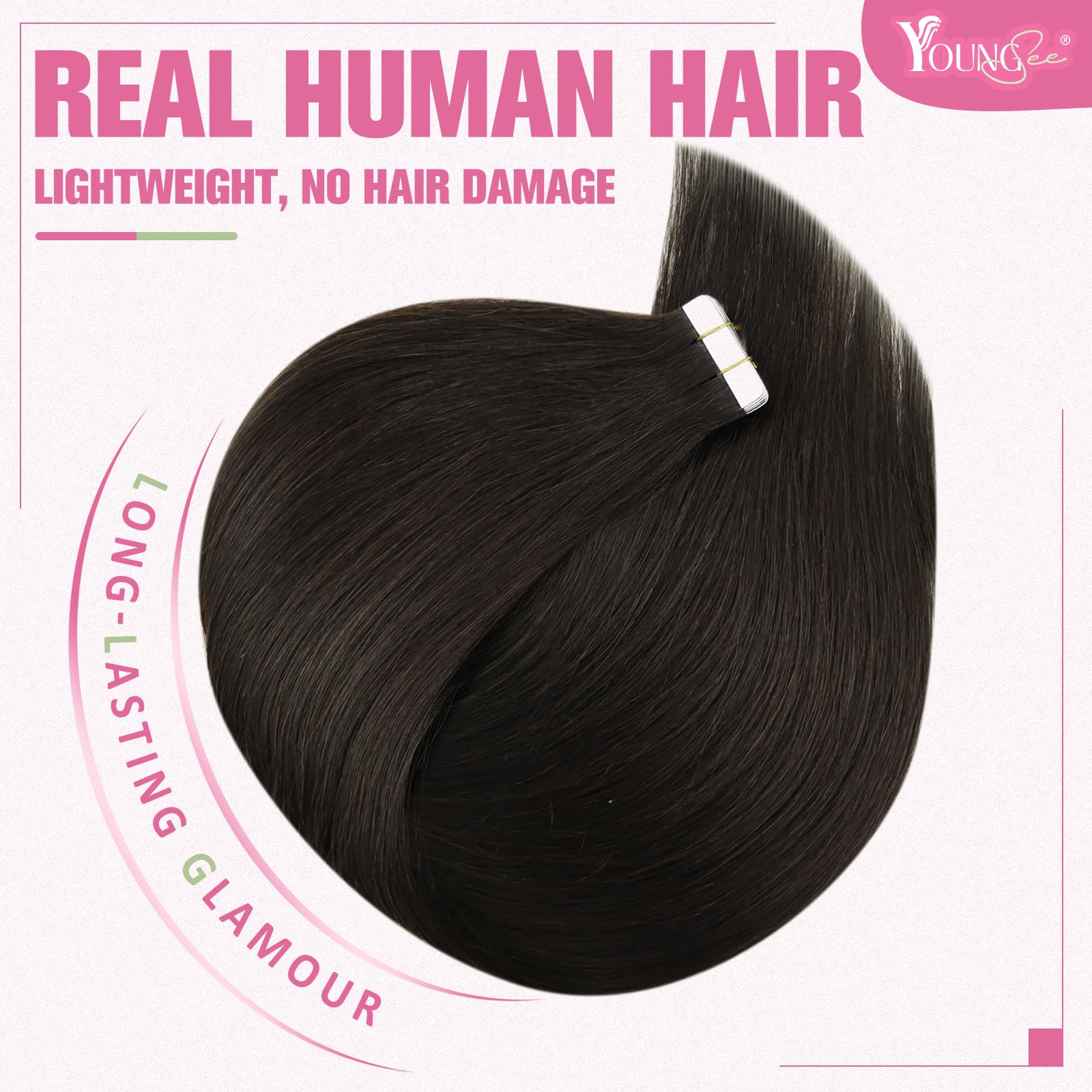 YoungSee Tape in Hair Extensions Human Hair Brown Tape ins Human Hair Extensions Dark Brown 12 Inch 30g Seamless Tape in Hair Ex