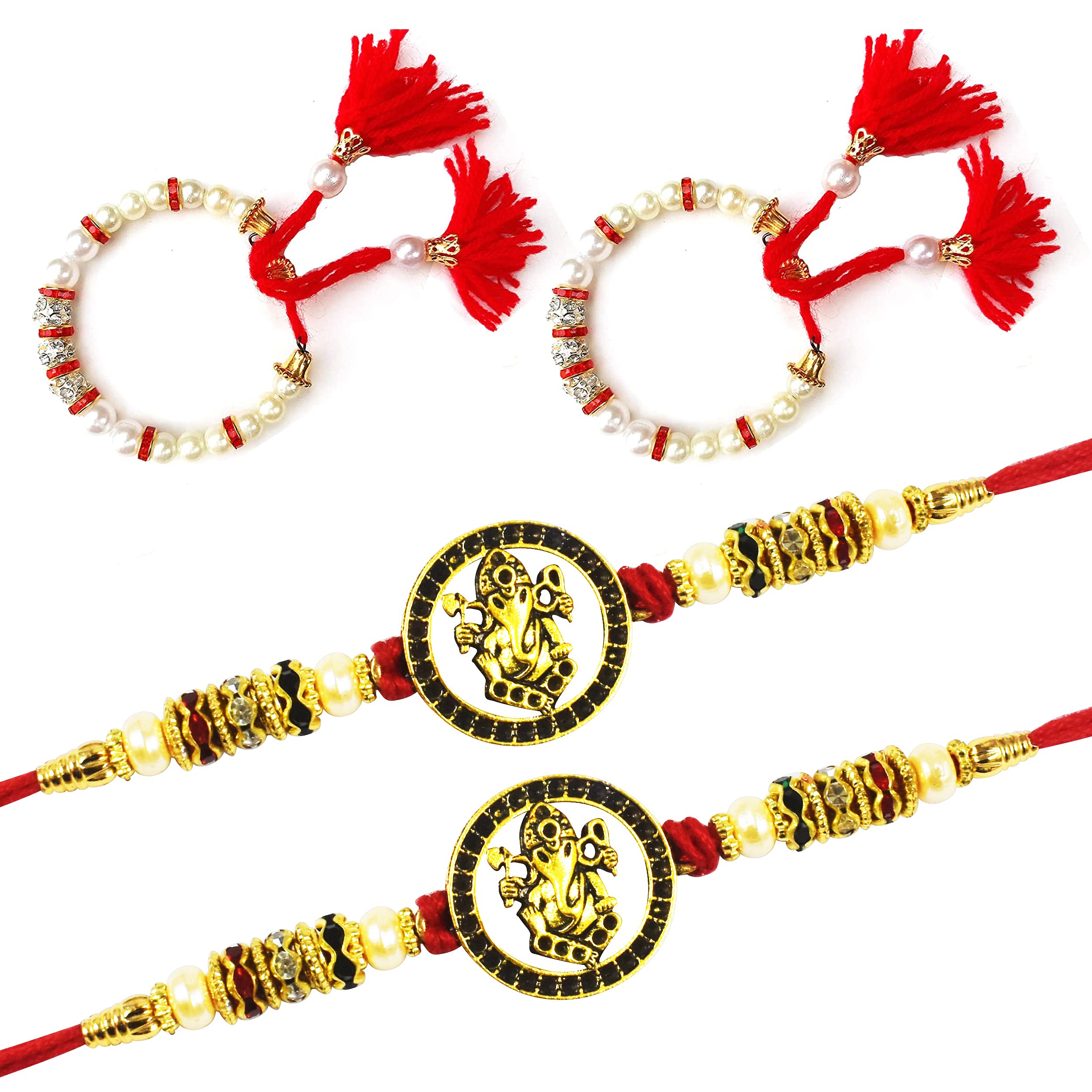 Urvi Creations 2 Pcs Beautiful Rakhi With 2 Pearl Bhabhi Bangle Lumba Family Combo Set For Brother Bhaiya Bhai Kids Rakhi Gift F