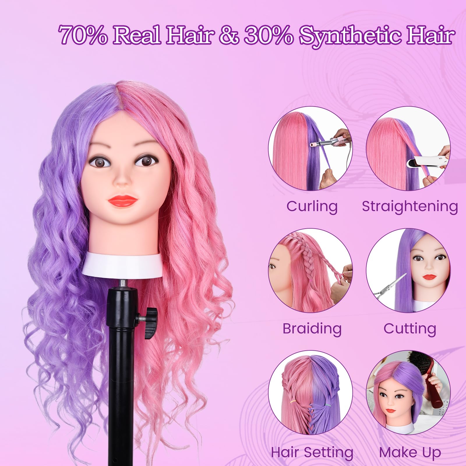 MYSWEETY Mannequin Head with Hair, Doll Head for Hair Styling, 26'' Manikin head with 70% Real Human Hair Cosmetology Makeup Hai