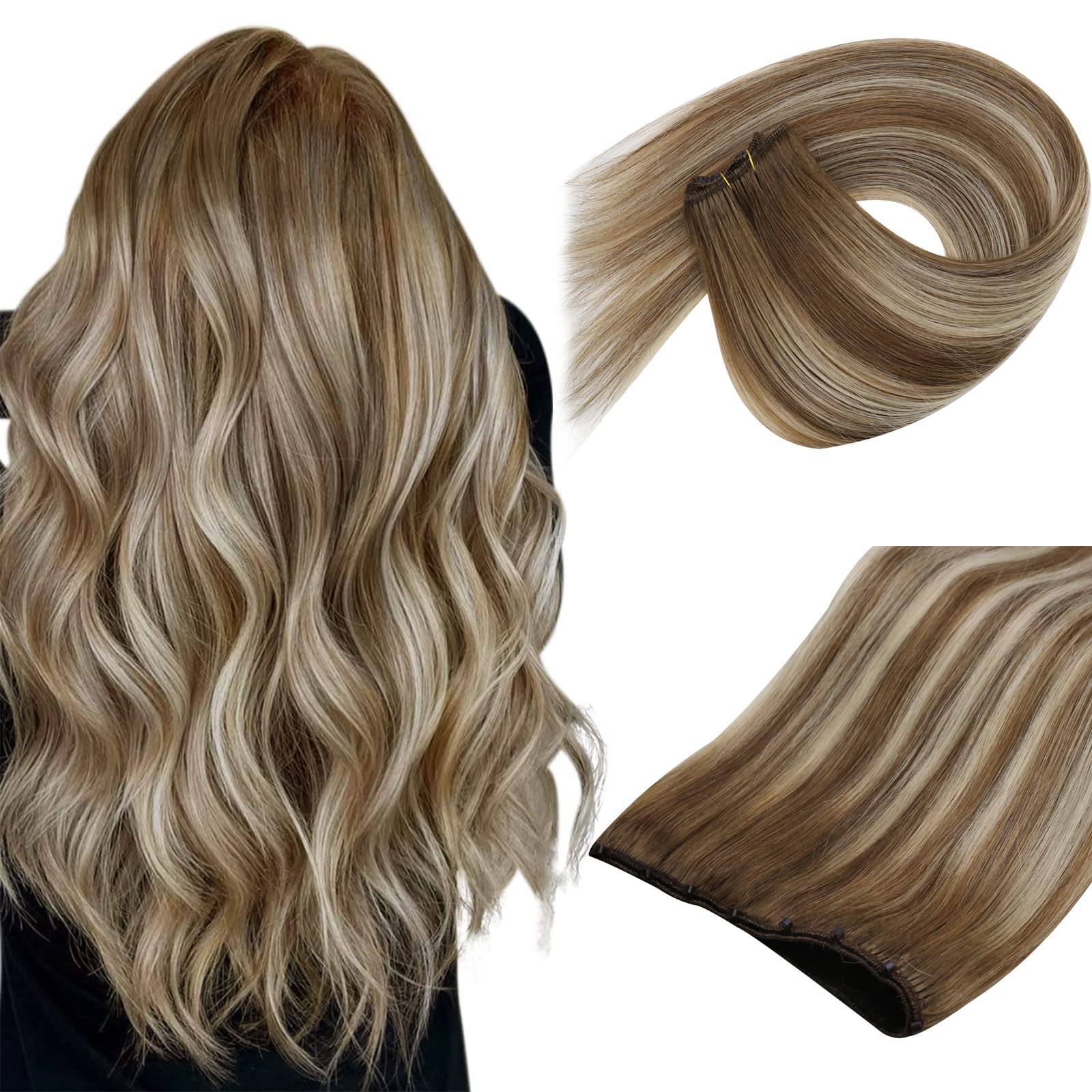 Sunny Beaded Weft Hair Extensions Medium Brown Ombre Blonde Micro Weft Hair Extensions Human Hair Ombre Brown EZE Weft Human Hai