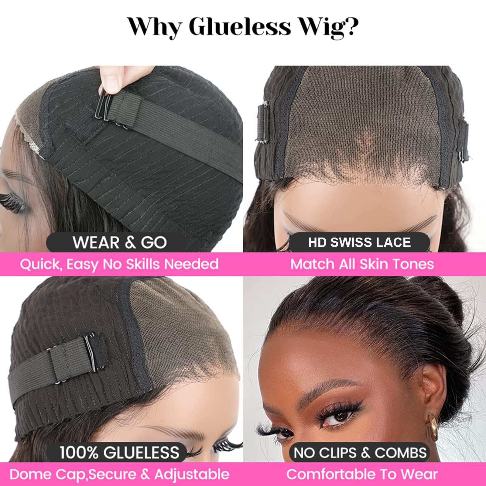 Isee Wear And Go Glueless Wigs Human Hair Pre Plucked Kinky Straight Lace Front No Glue 4X6 Hd Closure Yaki For Women 18 Inch