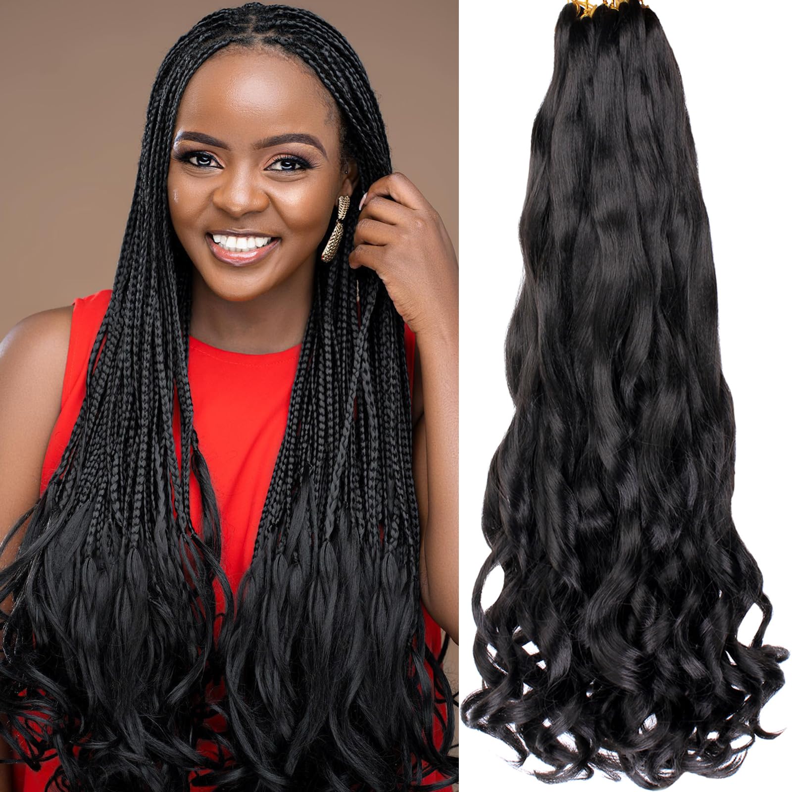 COOKOO French Curl Braiding Hair 22 Inch 2 Packs Loose Wave Braiding Hair For Box Braids Spanish Curly Braiding Hair Silky Spira